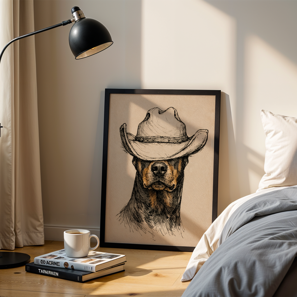 Custom Personalized Dog Cat Pet Cowboy Hat Wooden Framed Poster
