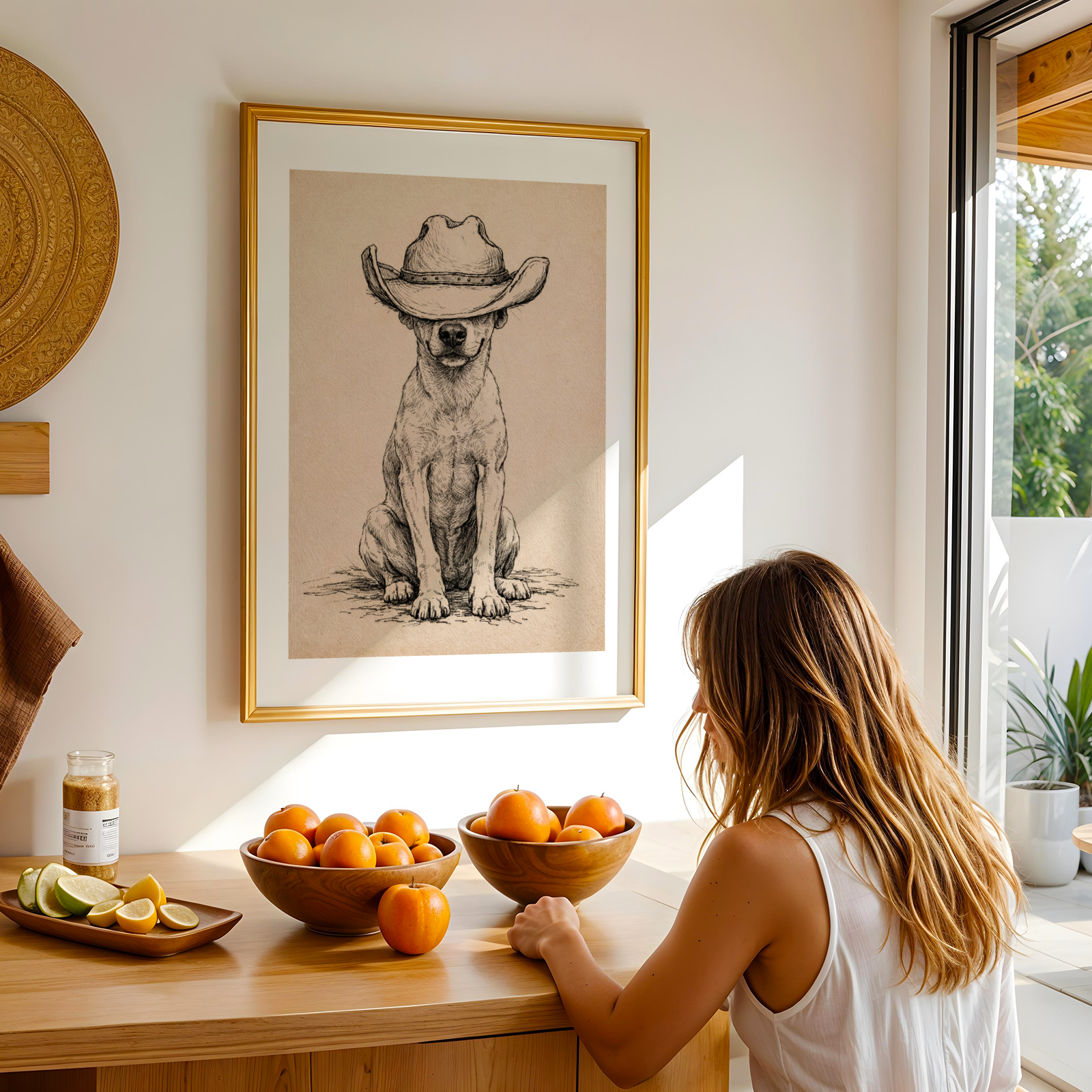 Custom Personalized Dog Cat Pet Cowboy Hat Wooden Framed Poster