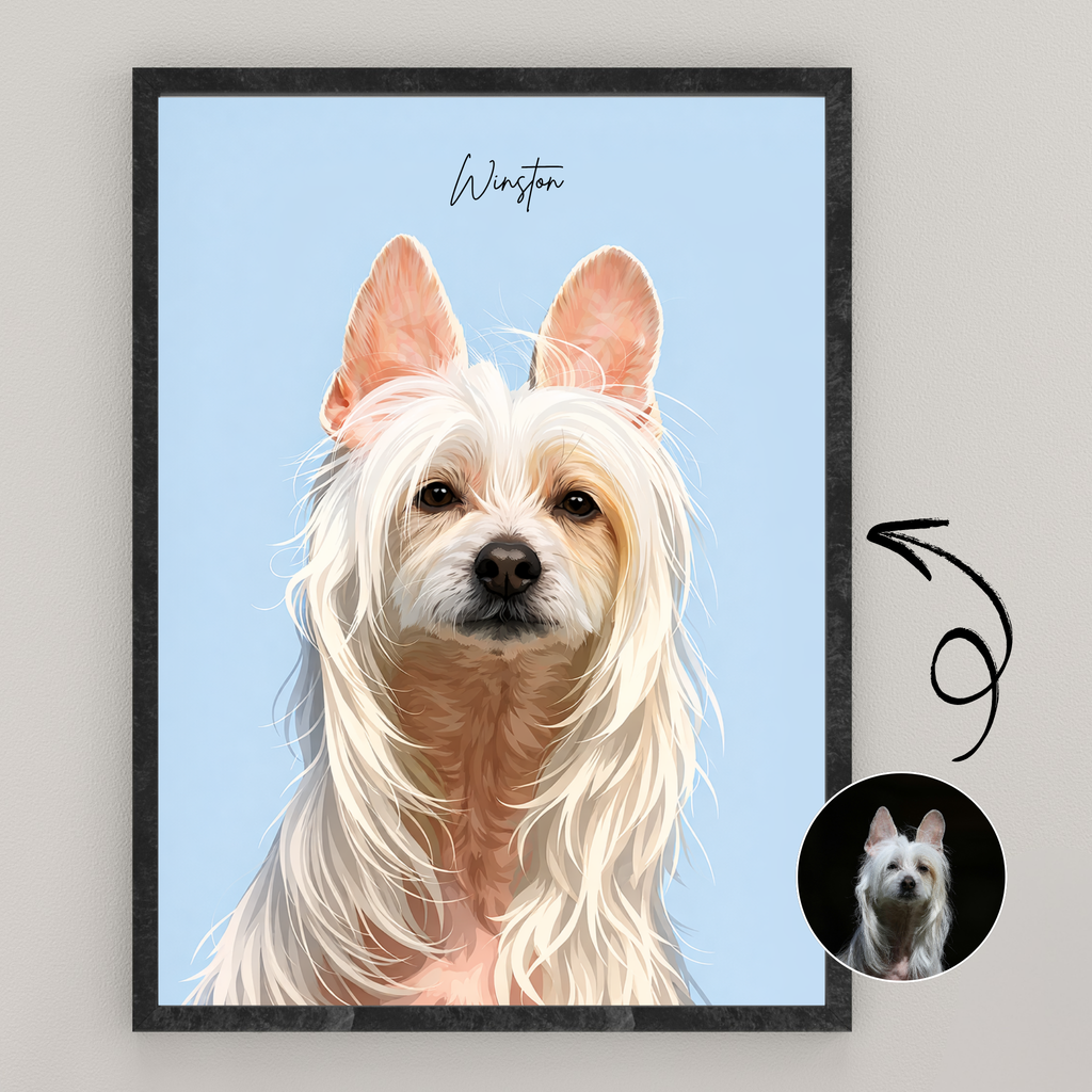 Custom Personalized Dog Cat Pet Digital Illustration Art Wooden Framed Poster