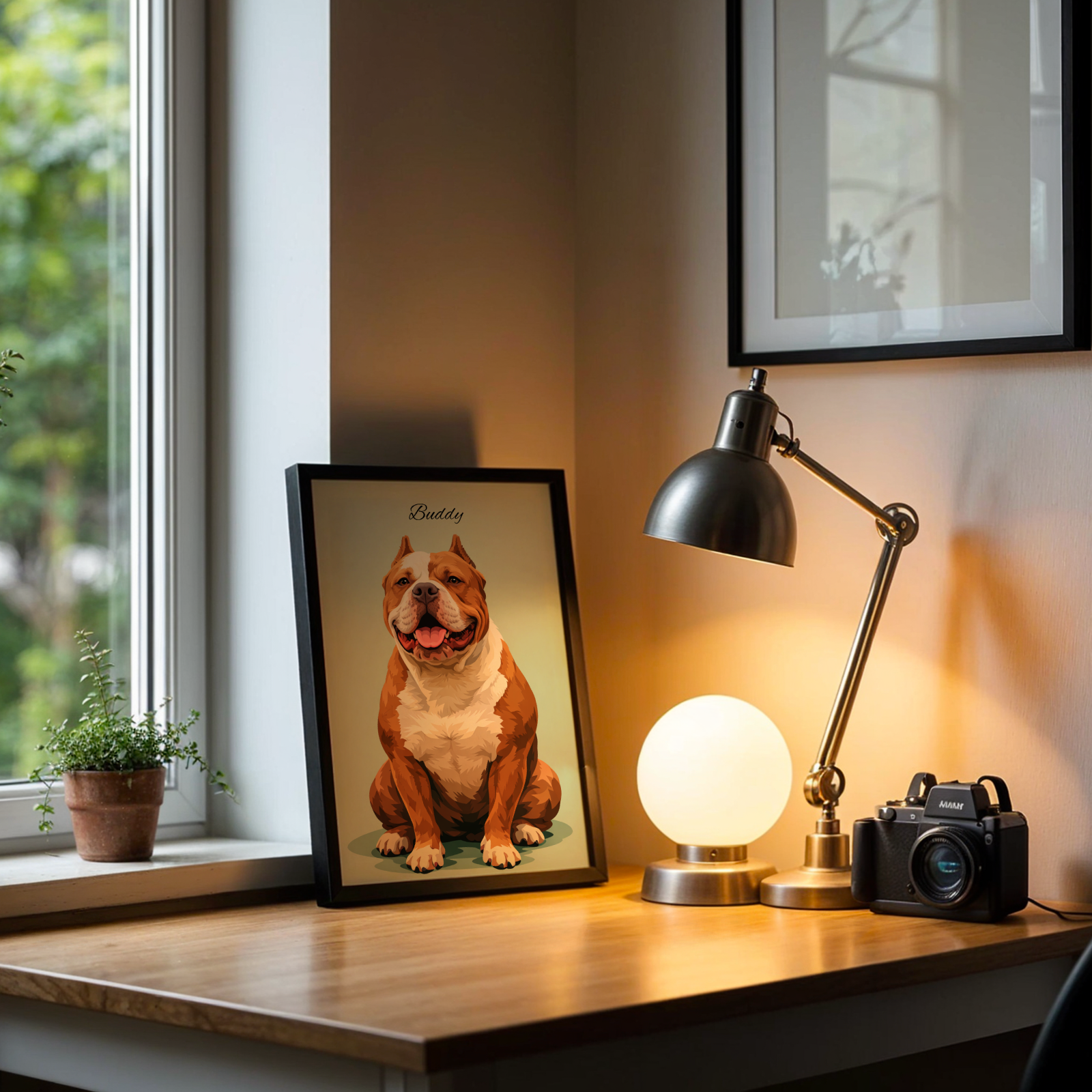 Custom Personalized Dog Cat Pet Digital Illustration Art Wooden Framed Poster