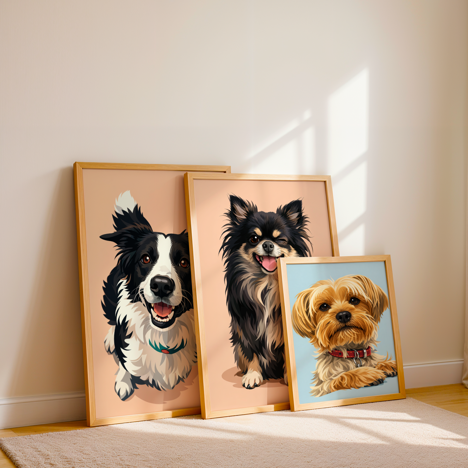 Custom Personalized Dog Cat Pet Digital Illustration Art Wooden Framed Poster