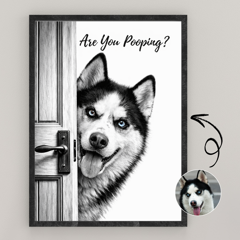 Custom Personalized Dog Cat Pet "Are You Pooping?" Funny Portrait Wooden Framed Poster