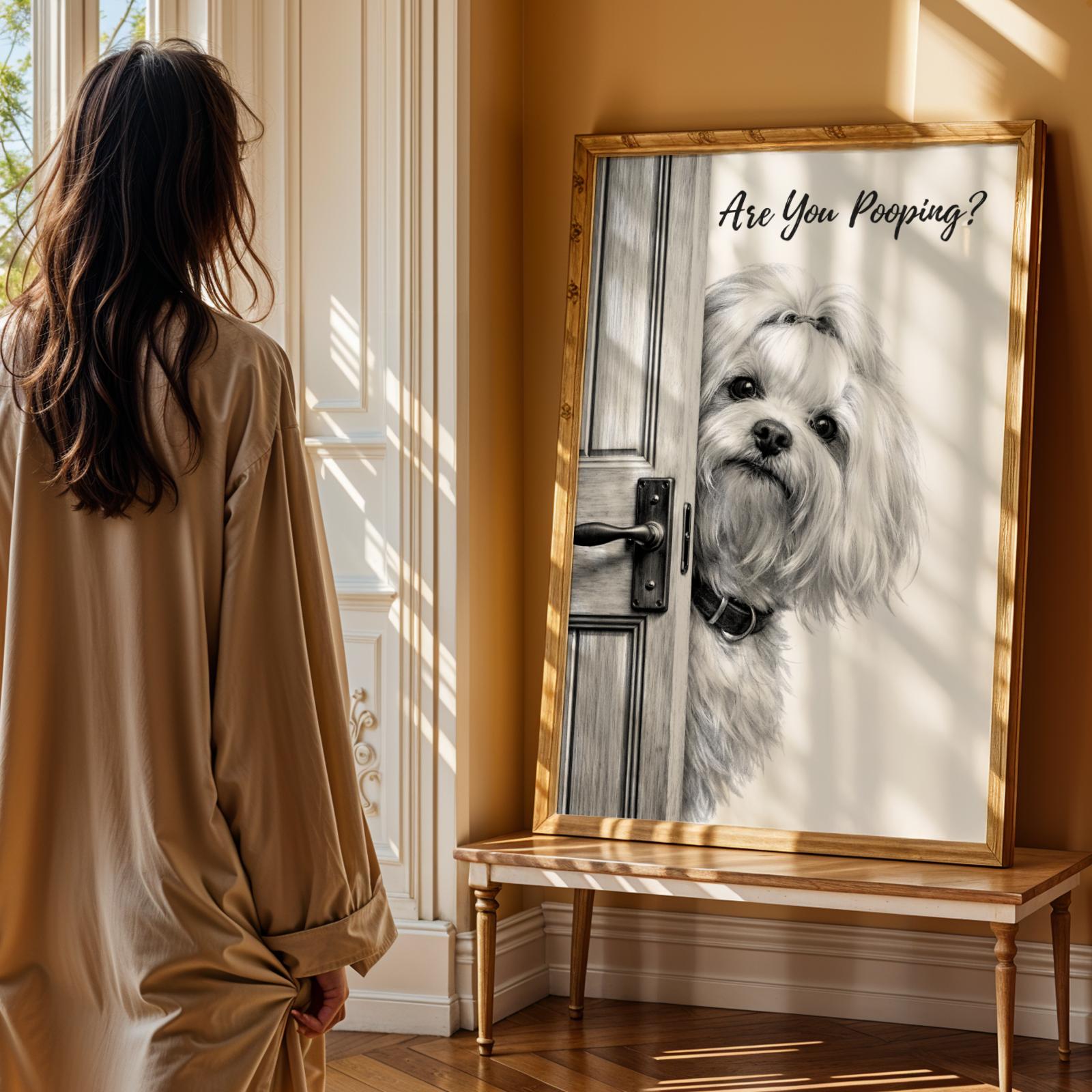 Custom Personalized Dog Cat Pet "Are You Pooping?" Funny Portrait Wooden Framed Poster
