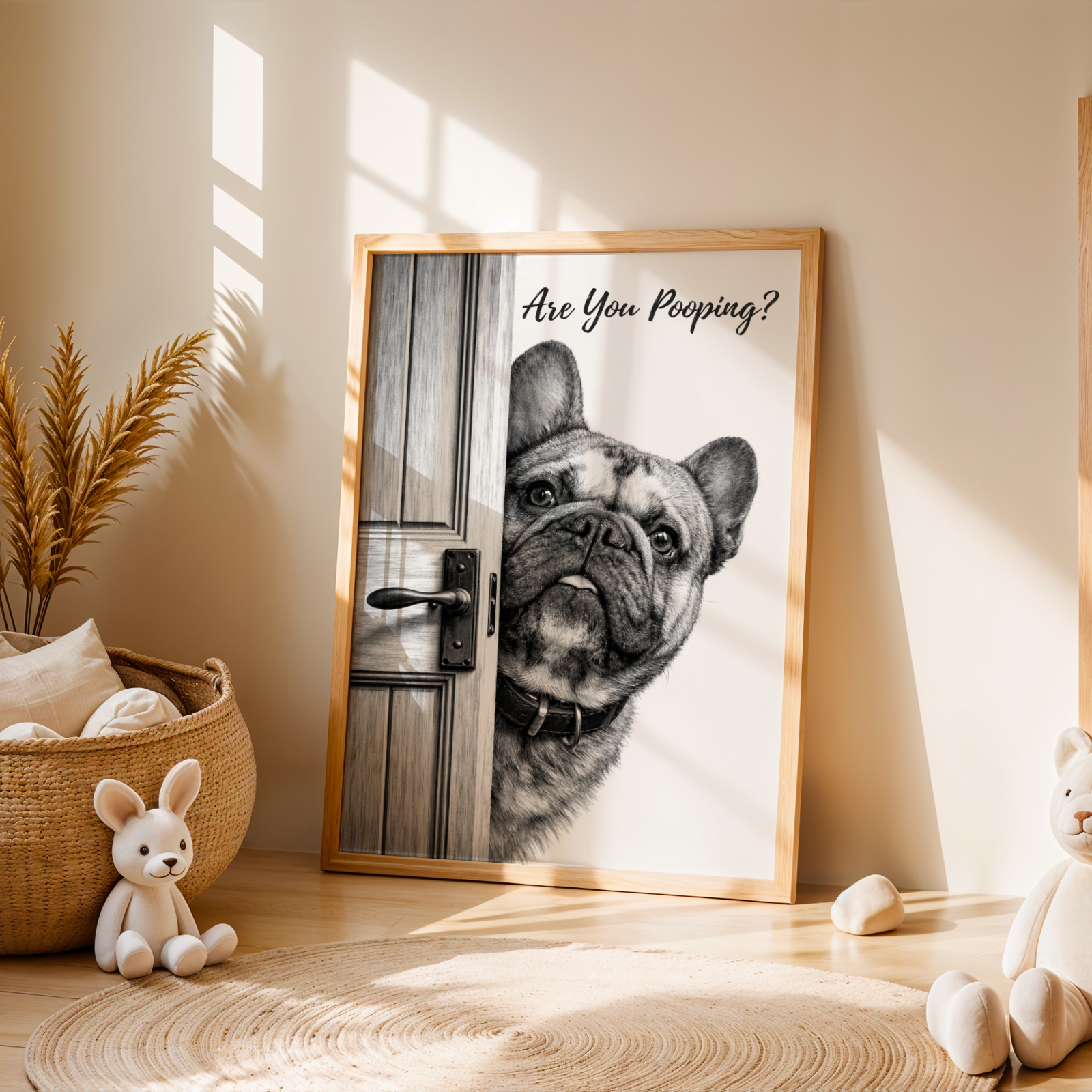 Custom Personalized Dog Cat Pet "Are You Pooping?" Funny Portrait Wooden Framed Poster