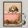 Custom Personalized Dog Cat Pet Luxury Bath Tub Portrait Art Wooden Framed Poster