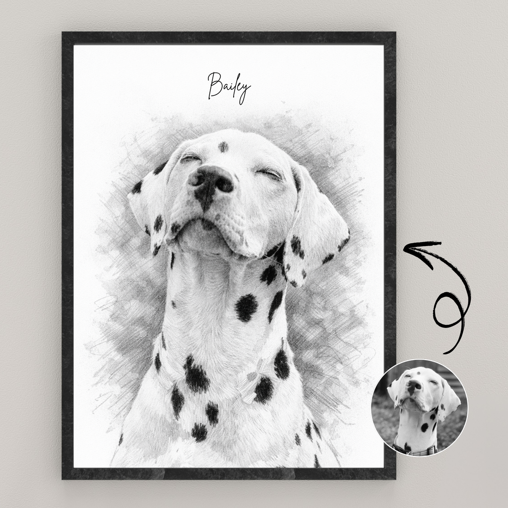 Custom Personalized Dog Cat Pet Sketch Portrait Art Wooden Framed Poster