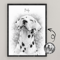 Custom Personalized Dog Cat Pet Sketch Portrait Art Wooden Framed Poster