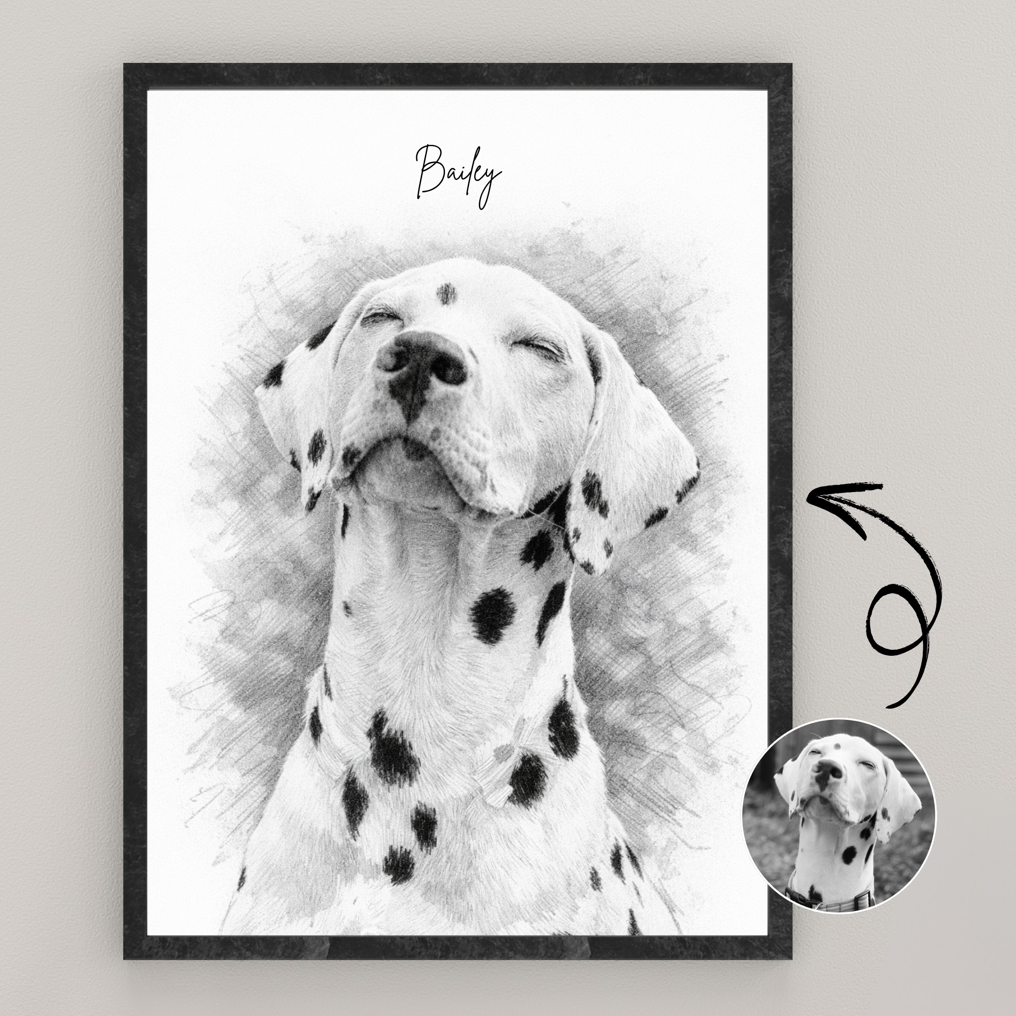 Custom Personalized Dog Cat Pet Sketch Portrait Art Wooden Framed Poster