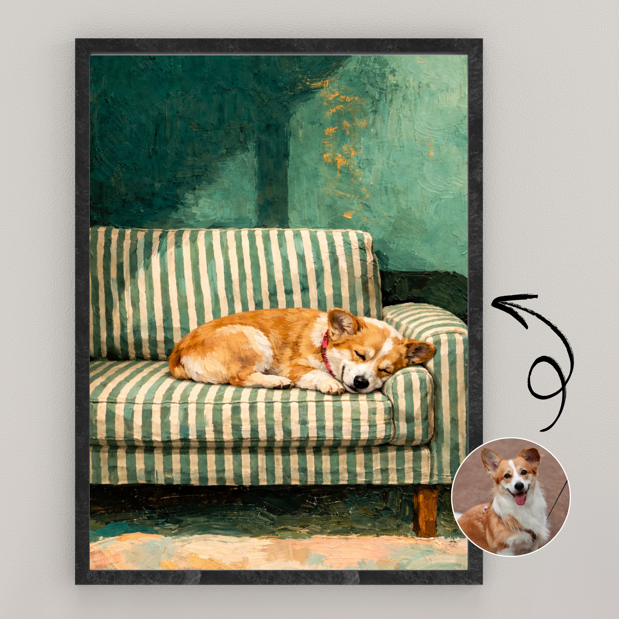Custom Personalized Dog Cat Pet Sleep in Couch Portrait Art Wooden Framed Poster