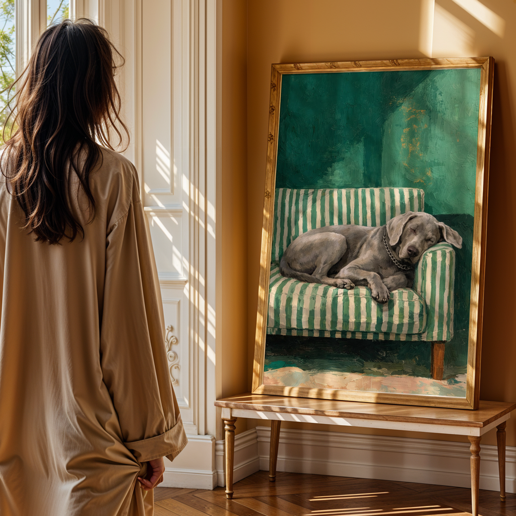 Custom Personalized Dog Cat Pet Sleep in Couch Portrait Art Wooden Framed Poster