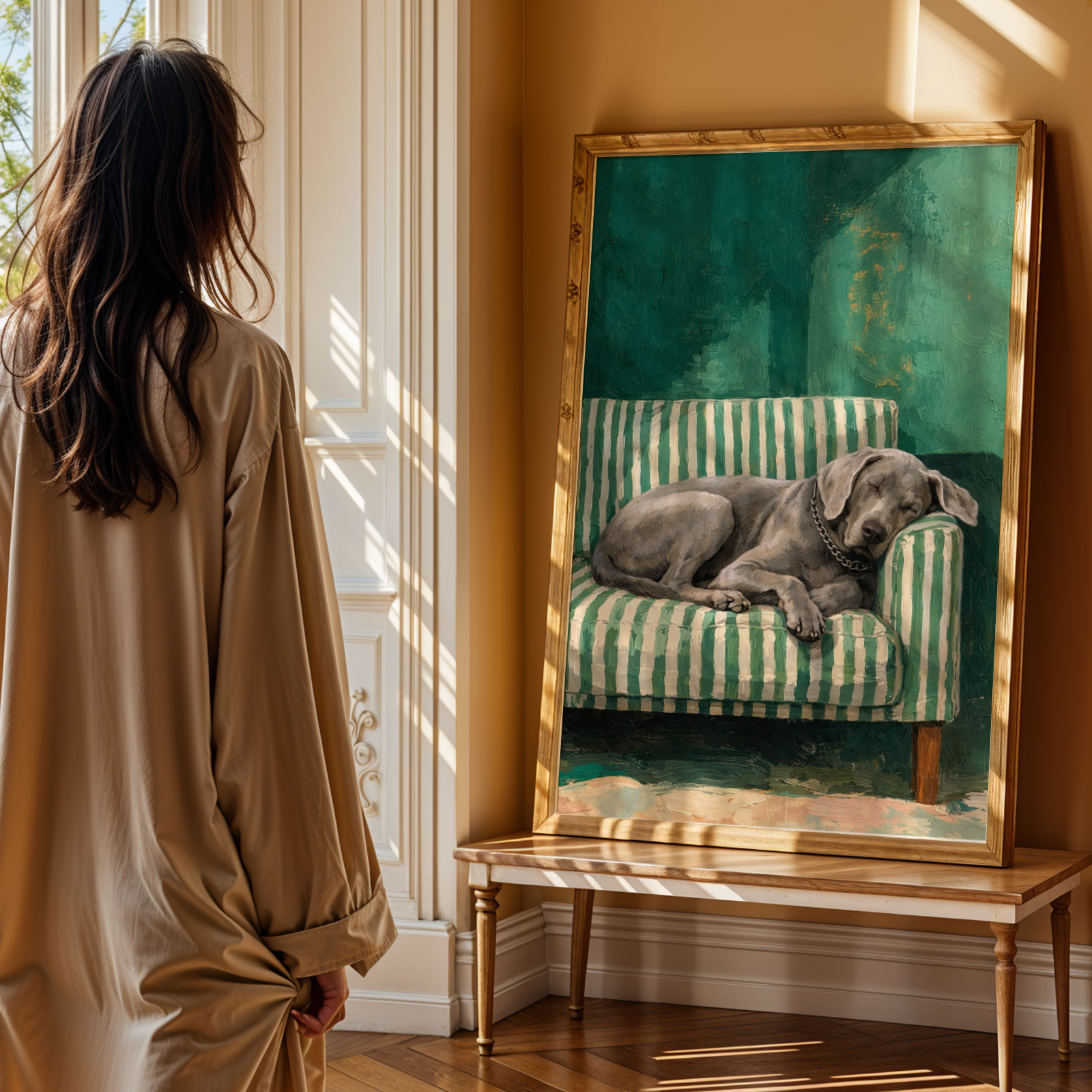 Custom Personalized Dog Cat Pet Sleep in Couch Portrait Art Wooden Framed Poster