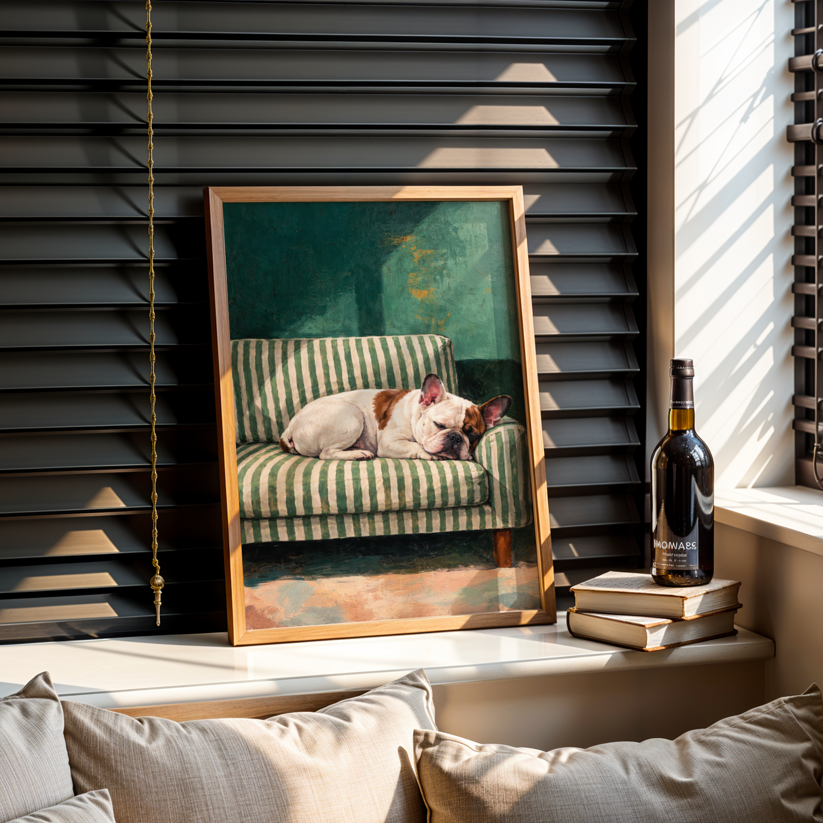 Custom Personalized Dog Cat Pet Sleep in Couch Portrait Art Wooden Framed Poster