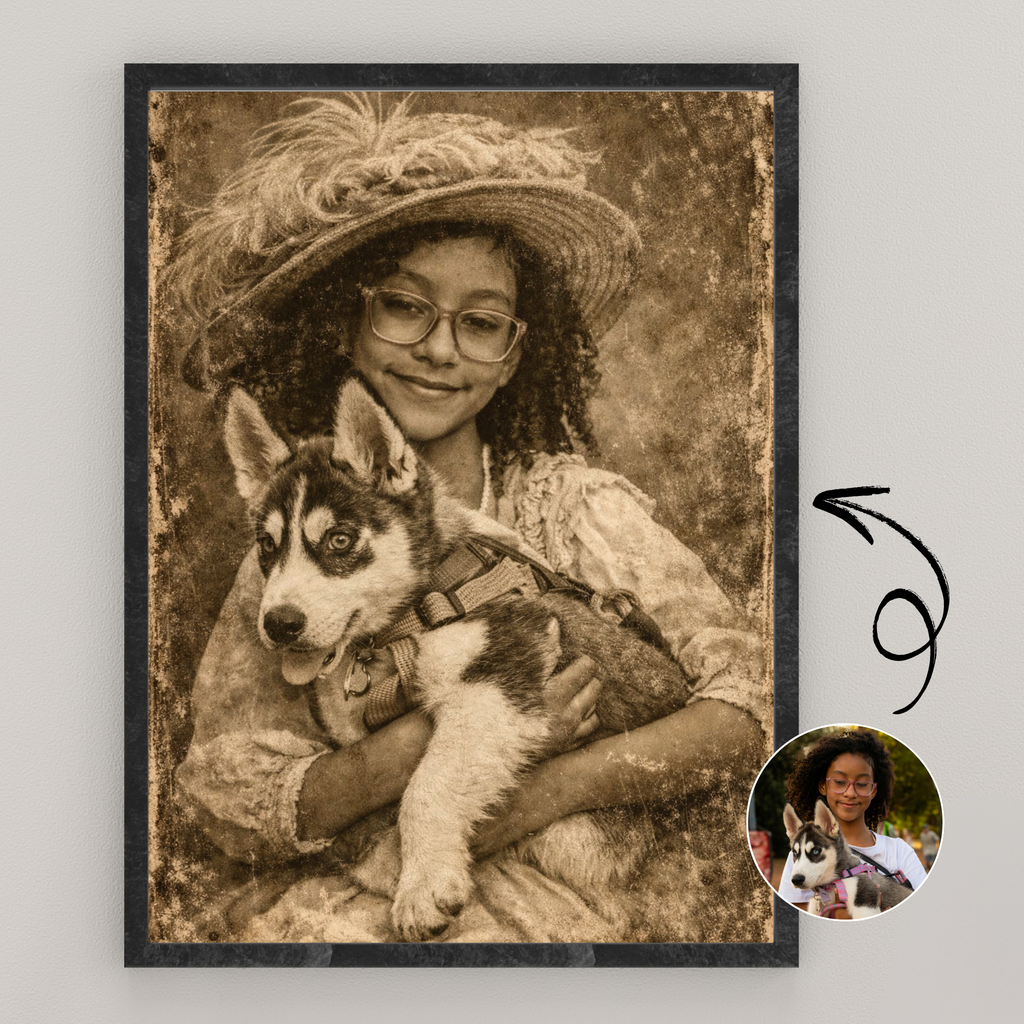 Custom Personalized Dog Cat Pet Vintage Portrait Wall Art Wooden Framed Poster