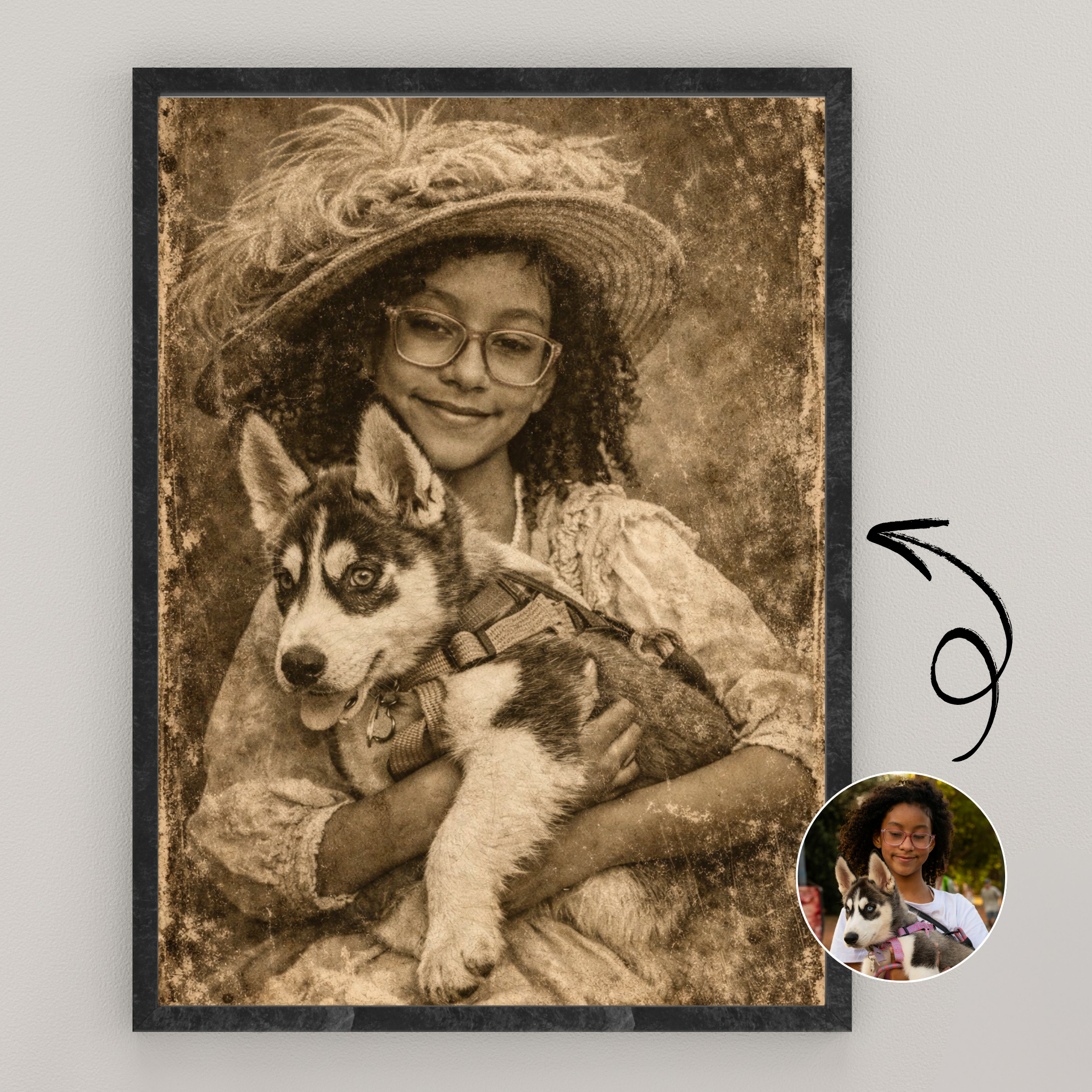 Custom Personalized Dog Cat Pet Vintage Portrait Wall Art Wooden Framed Poster