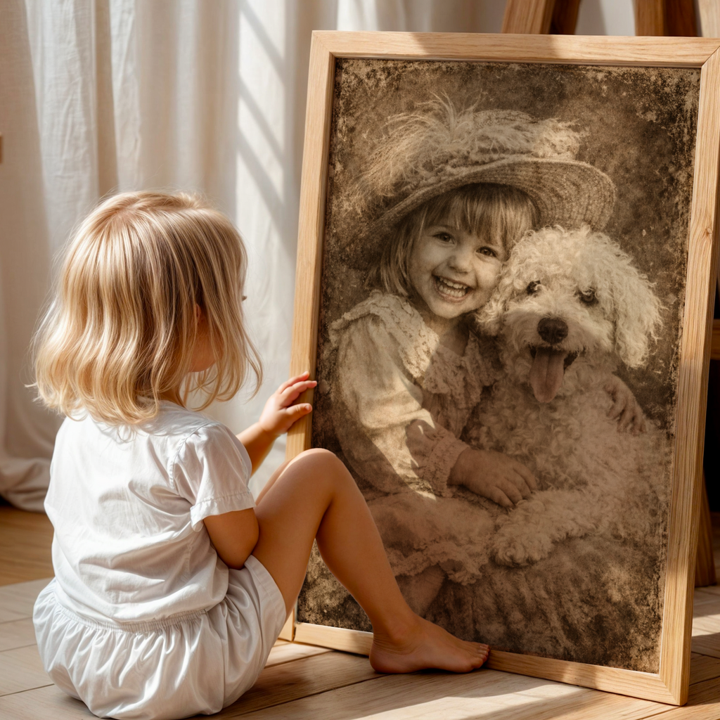 Custom Personalized Dog Cat Pet Vintage Portrait Wall Art Wooden Framed Poster