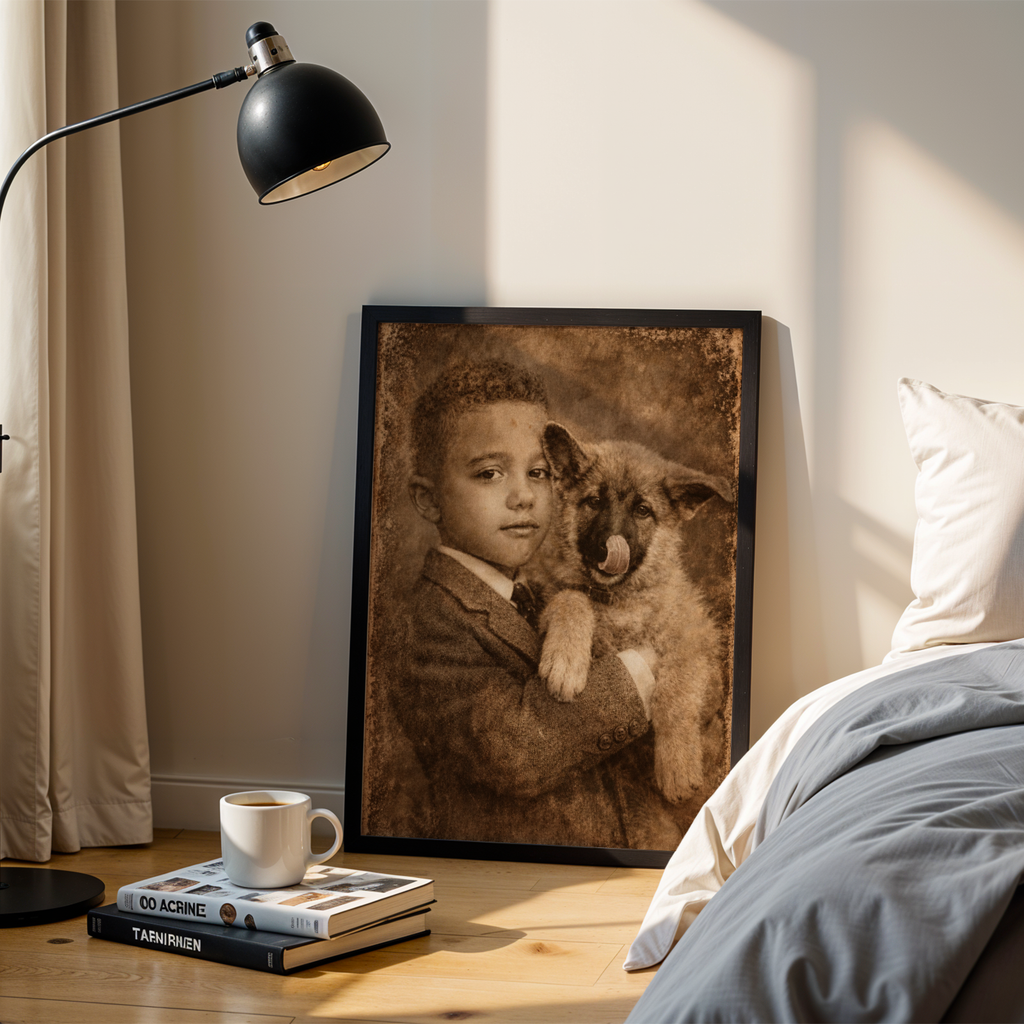 Custom Personalized Dog Cat Pet Vintage Portrait Wall Art Wooden Framed Poster