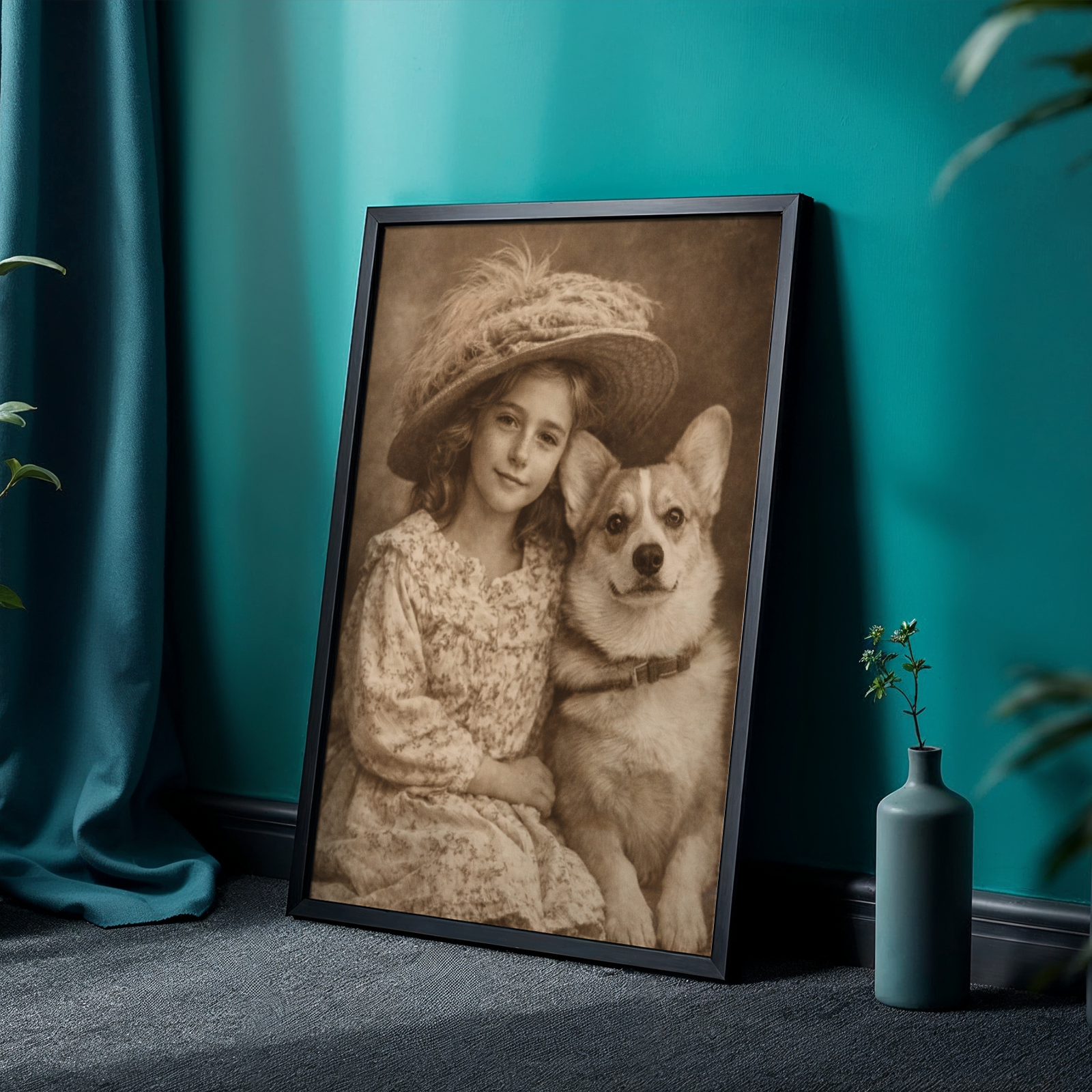 Custom Personalized Dog Cat Pet Vintage Portrait Wall Art Wooden Framed Poster