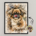 Custom Personalized Dog Cat Pet Dark Watercolor Portrait Art Wooden Framed Poster