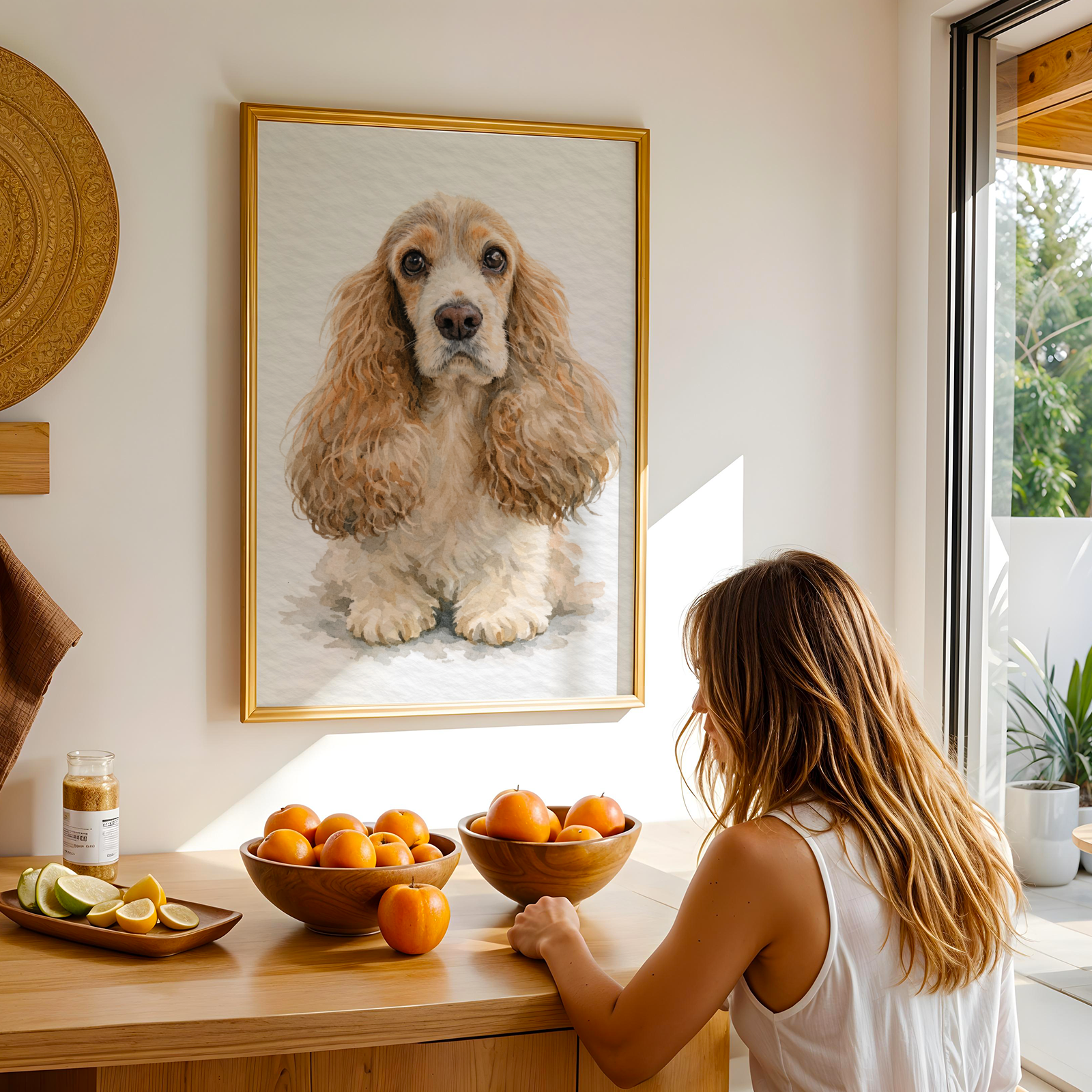 Custom Personalized Dog Cat Pet Light Watercolor Portrait Art Wooden Framed Poster