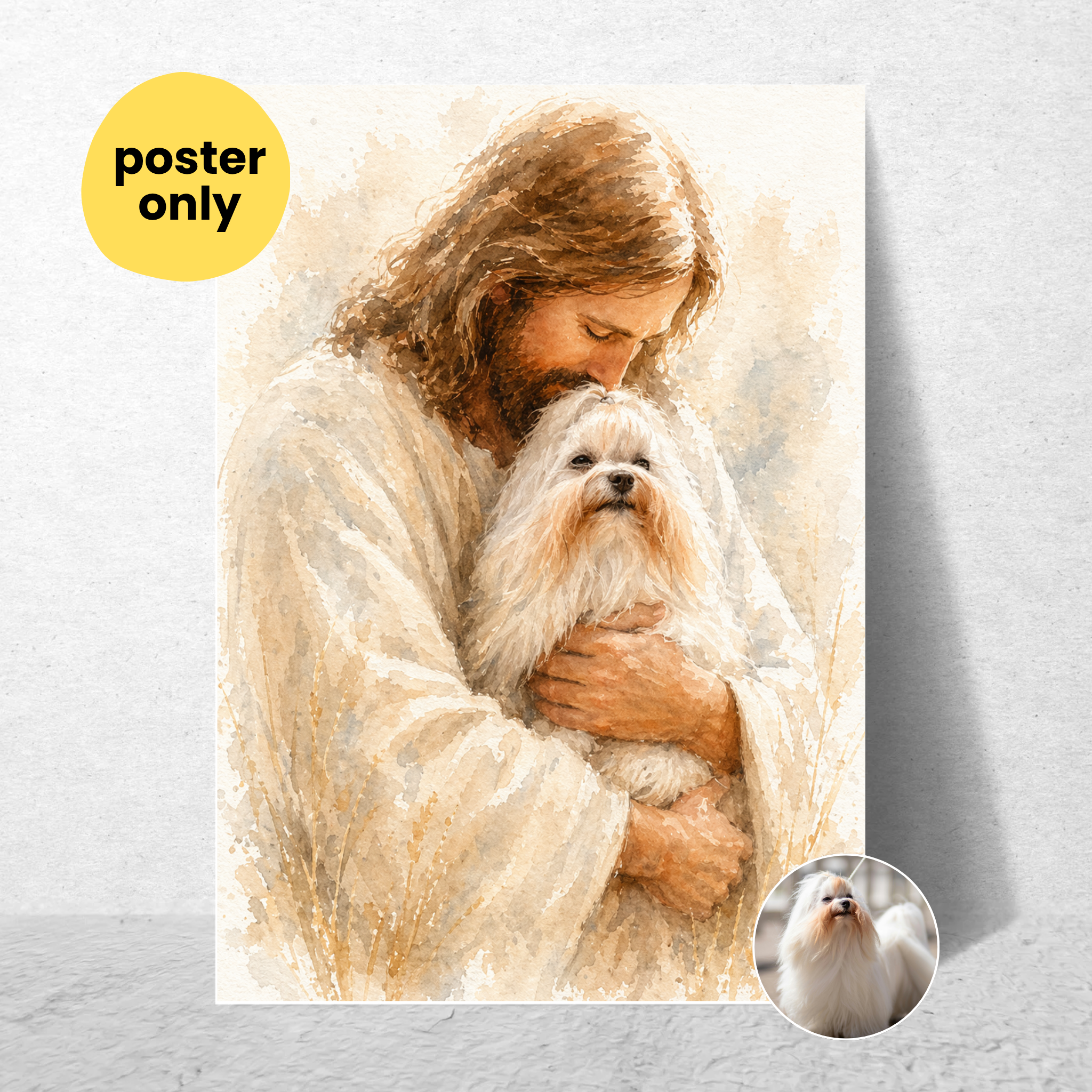 Custom Personalized Poster - Photo to Art with Jesus Holding Your Pet Watercolor Wall Art