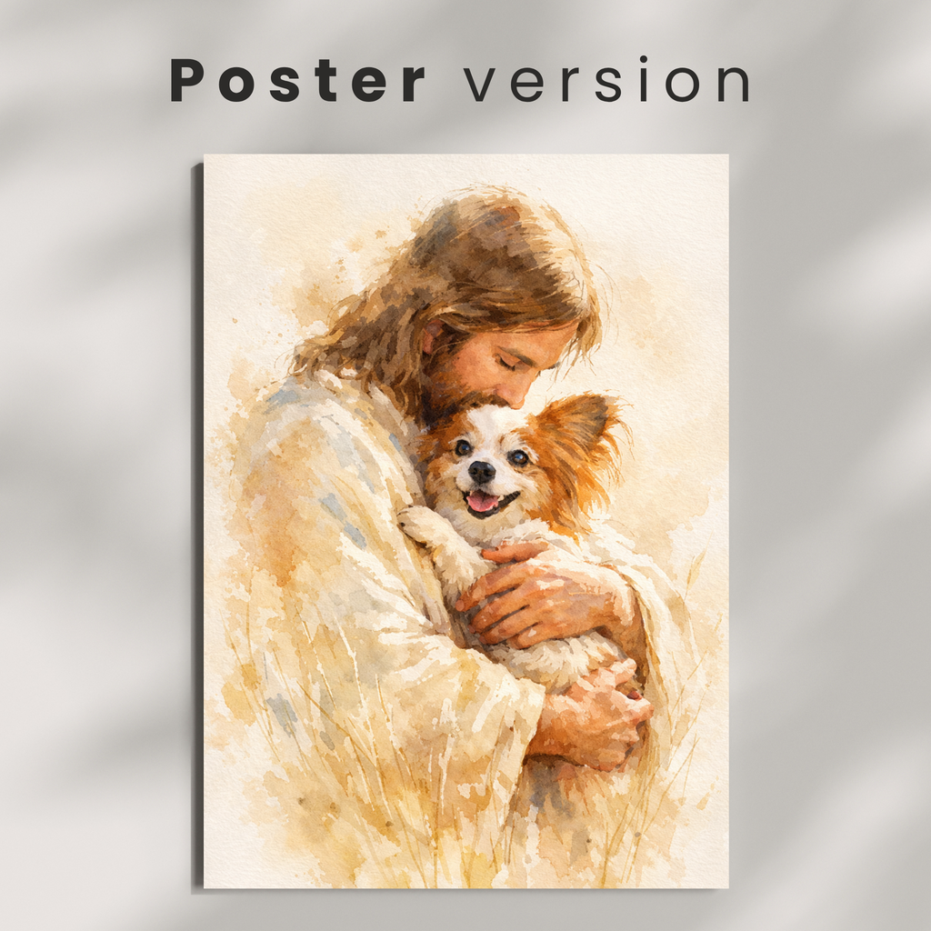 Custom Personalized Poster - Photo to Art with Jesus Holding Your Pet Watercolor Wall Art