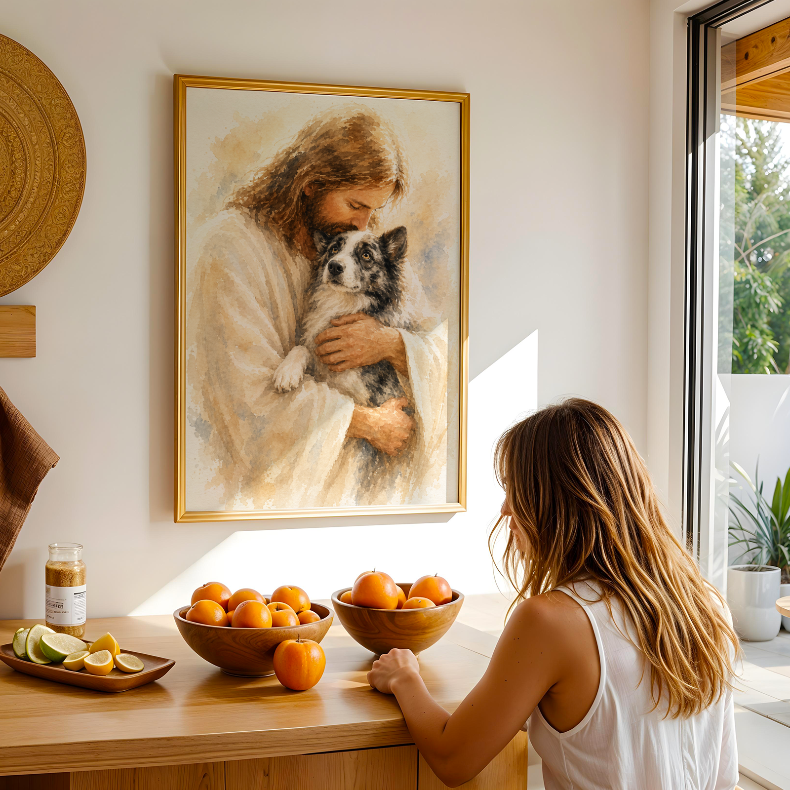Custom Personalized Poster - Photo to Art with Jesus Holding Your Pet Watercolor Wall Art