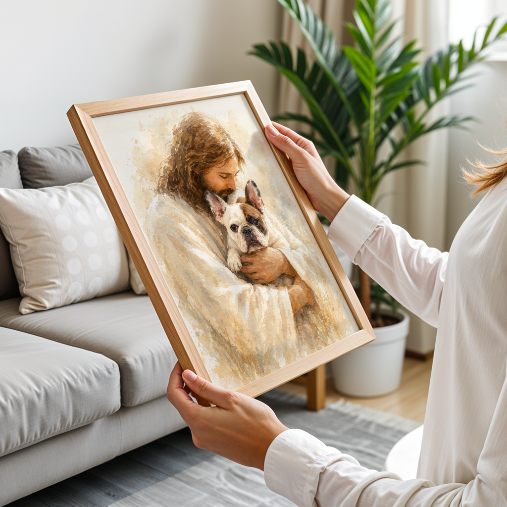 Custom Personalized Poster - Photo to Art with Jesus Holding Your Pet Watercolor Wall Art