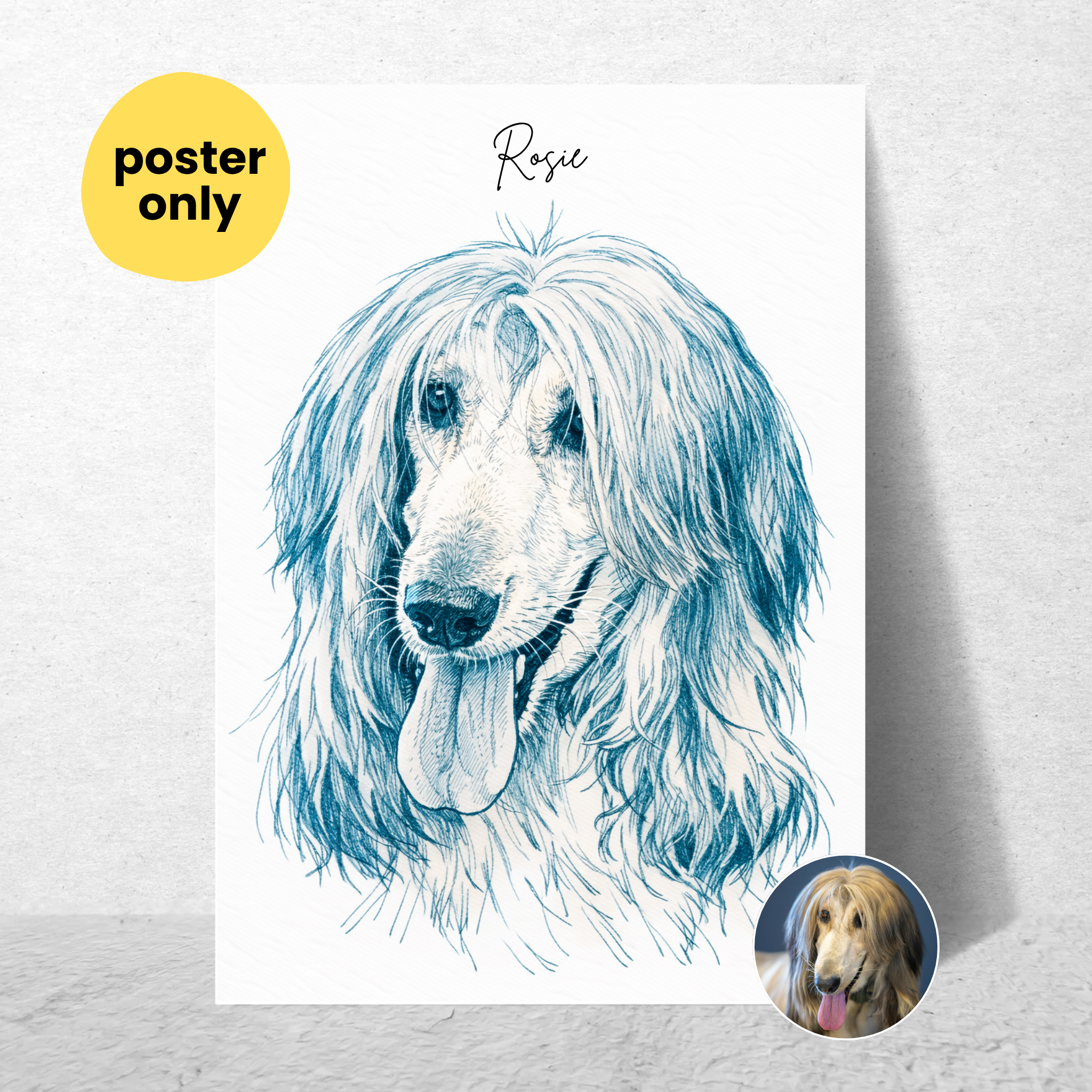 Custom Personalized Poster - Dog Cat Pet Blue Sketch Portrait Wall Art
