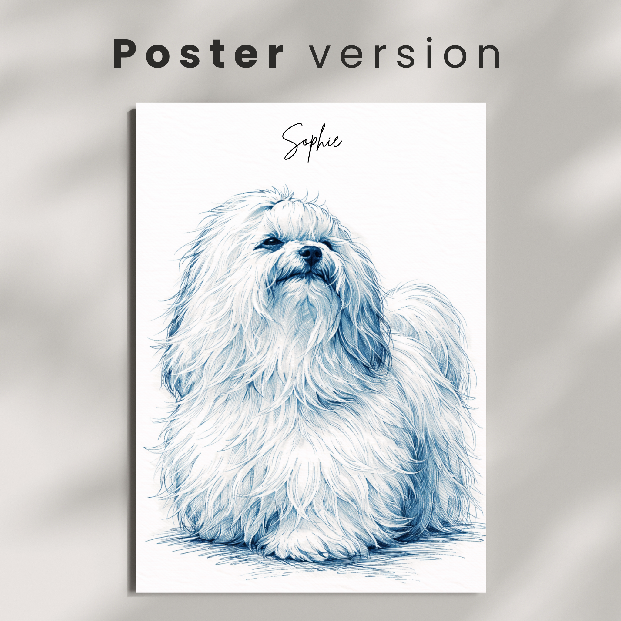 Custom Personalized Poster - Dog Cat Pet Blue Sketch Portrait Wall Art