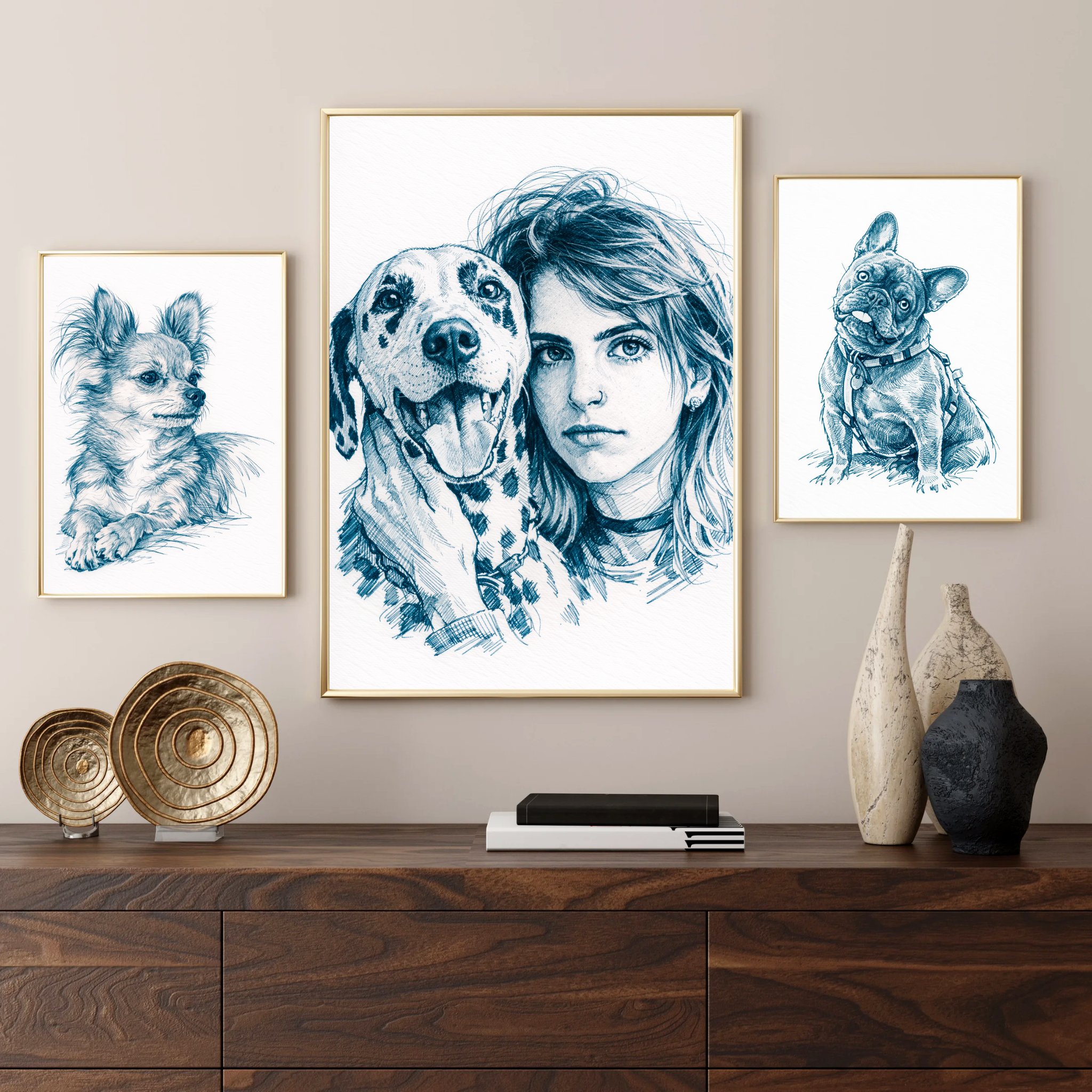 Custom Personalized Poster - Dog Cat Pet Blue Sketch Portrait Wall Art