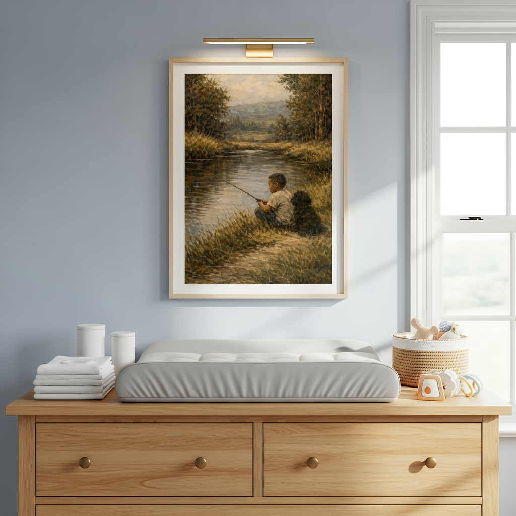 Custom Personalized Poster - Photo to Art Boy Fishing with Dog Cat Pet Portrait