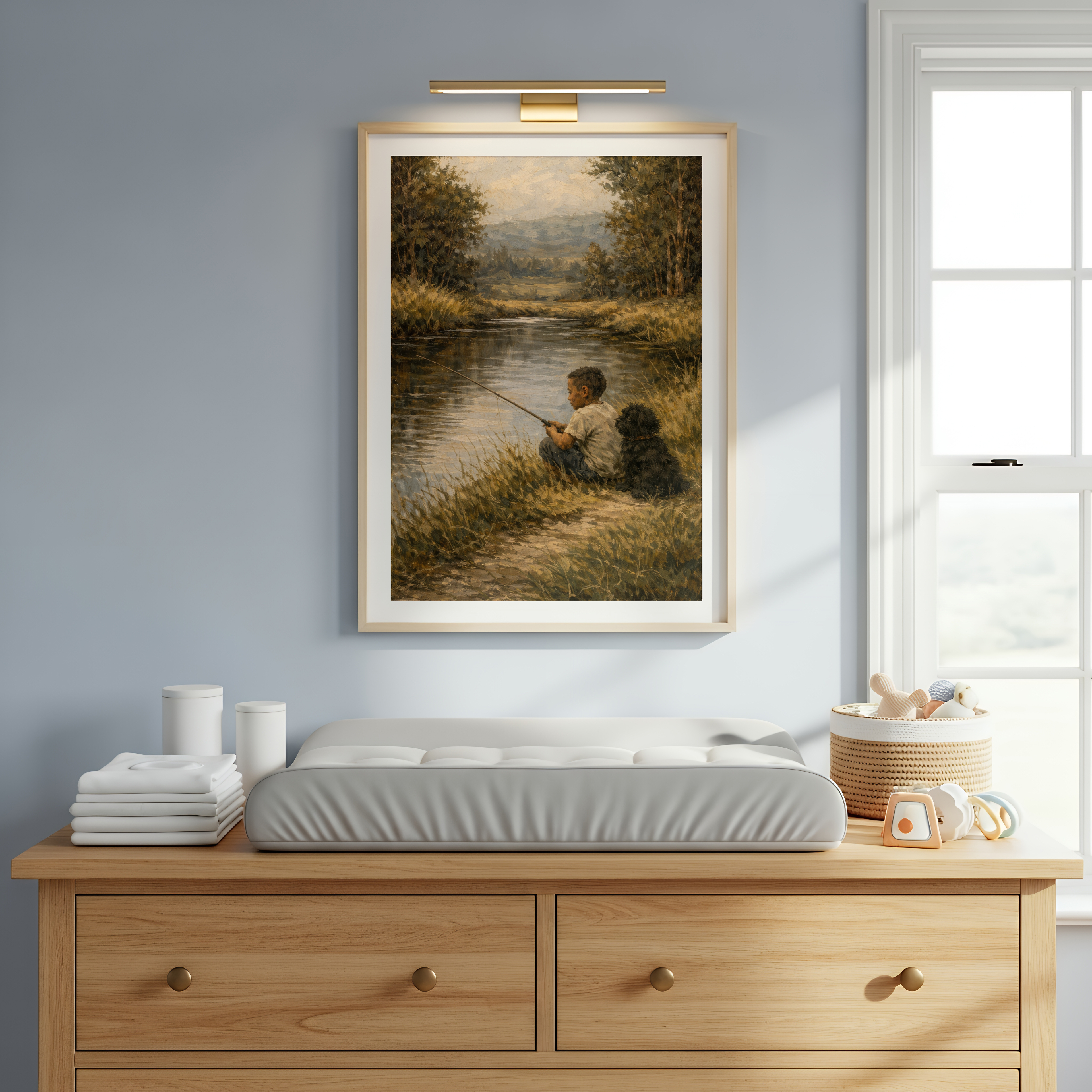 Custom Personalized Poster - Photo to Art Boy Fishing with Dog Cat Pet Portrait