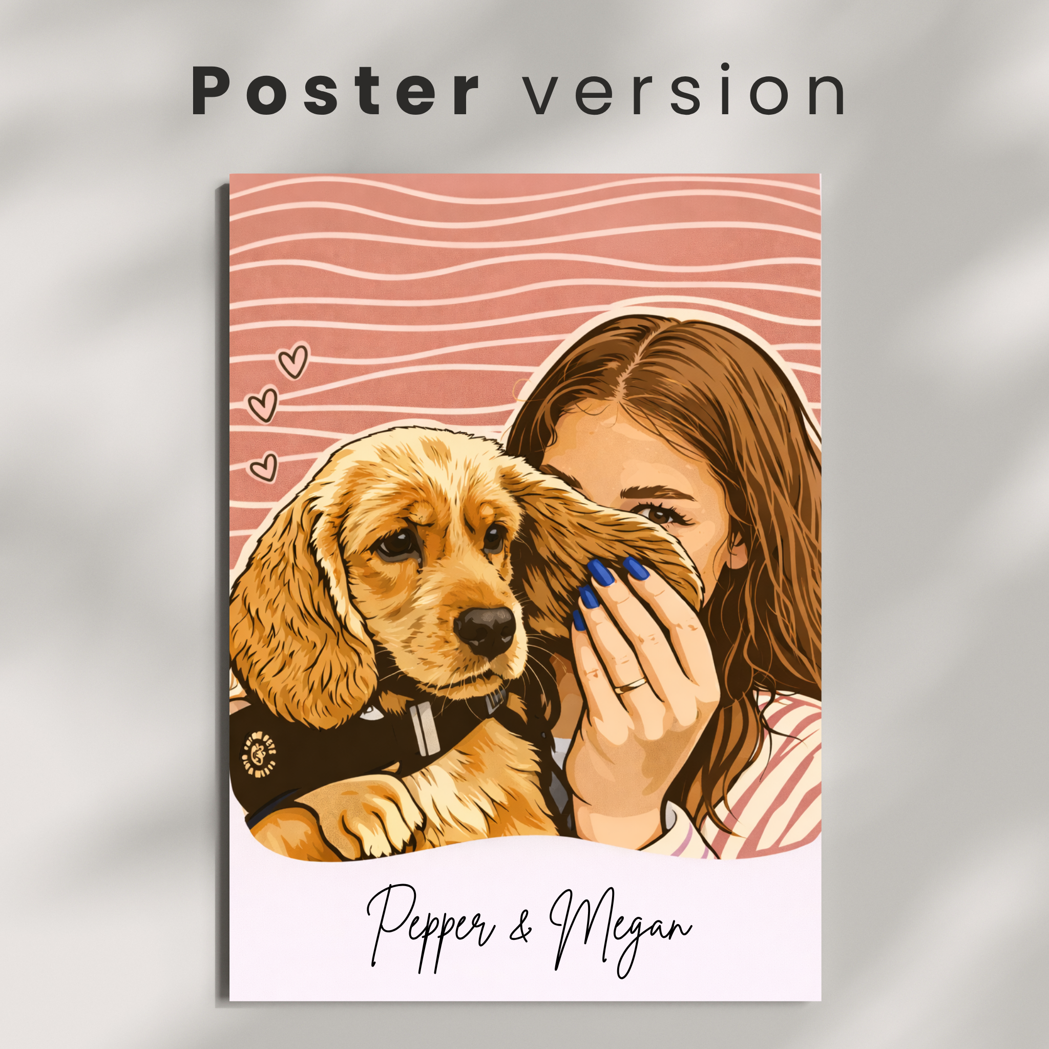 Custom Personalized Poster - Kids and Pet Dog Cat Illustration Line Art Style