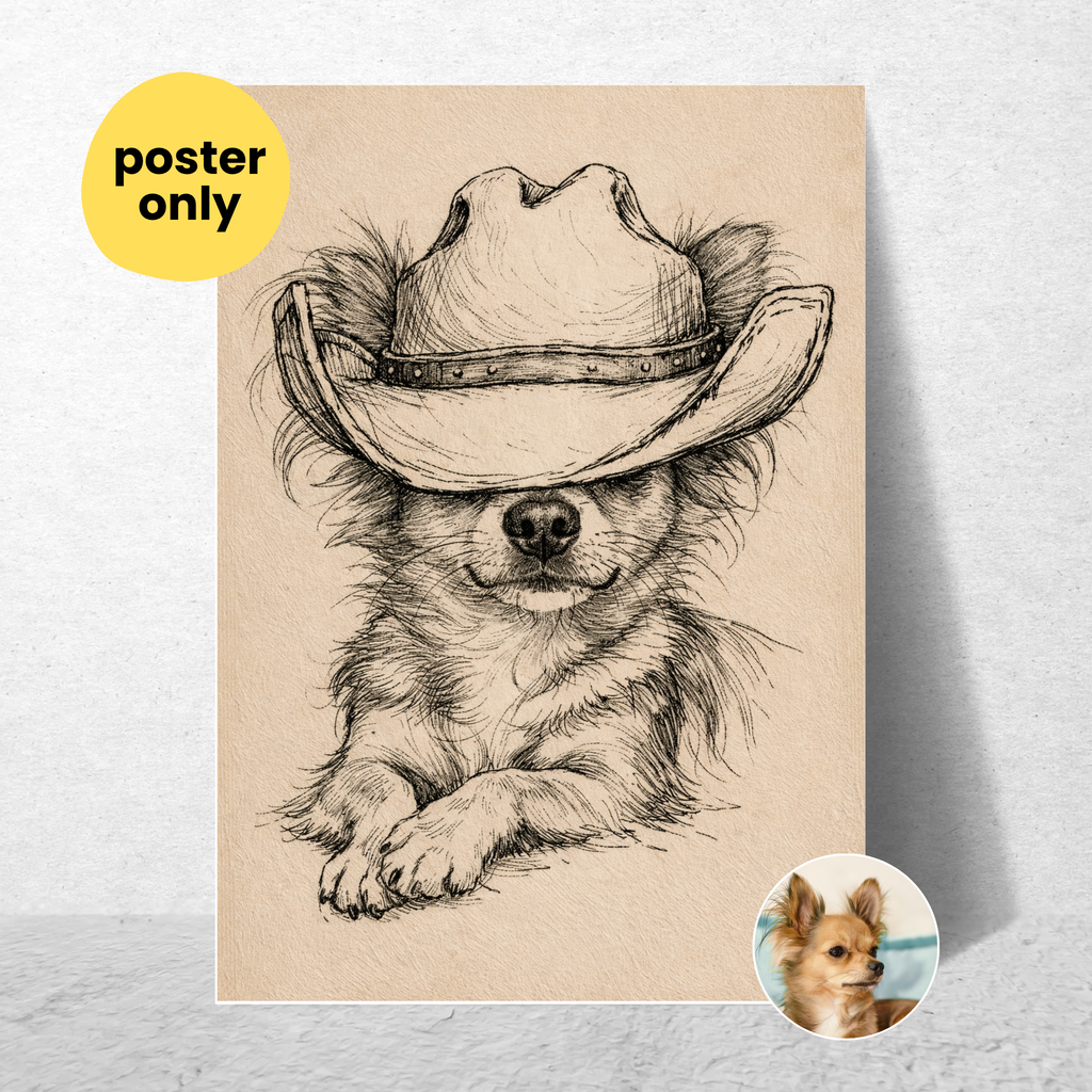 Custom Personalized Poster - Photo to Art with Dog Cat Pet Cowboy Hat