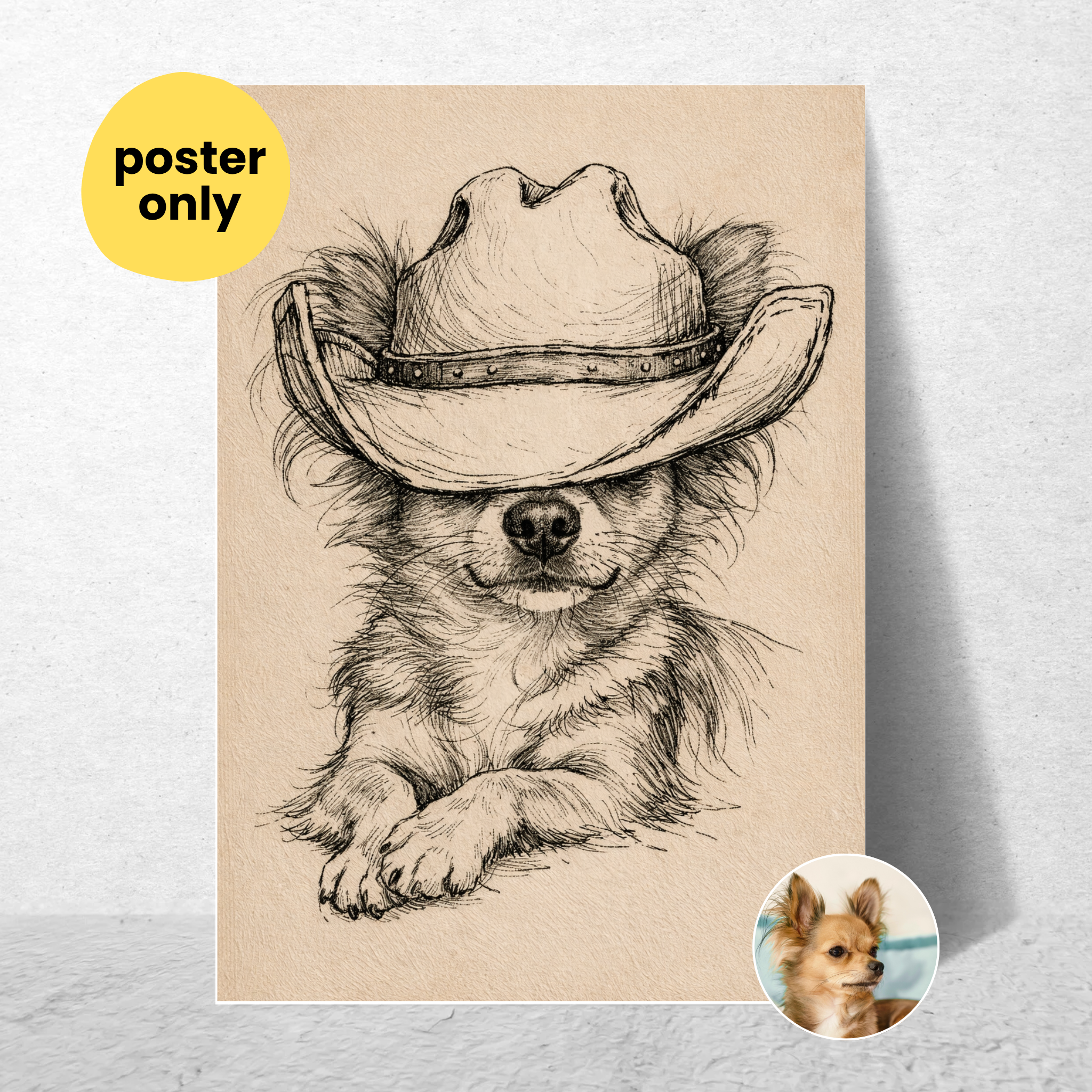 Custom Personalized Poster - Photo to Art with Dog Cat Pet Cowboy Hat