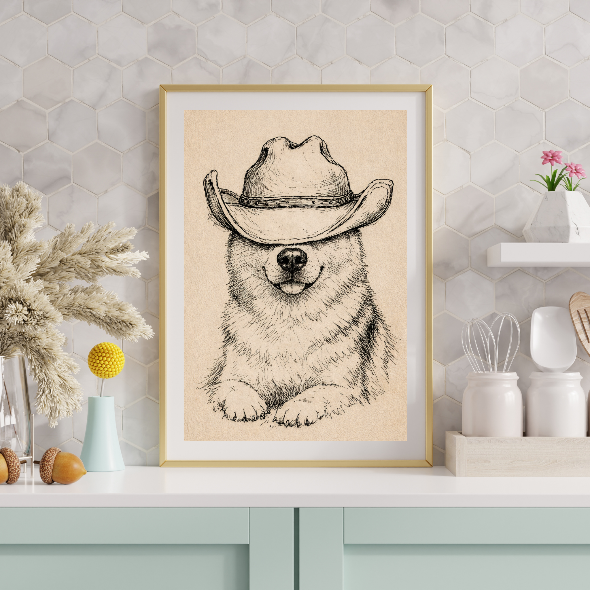 Custom Personalized Poster - Photo to Art with Dog Cat Pet Cowboy Hat