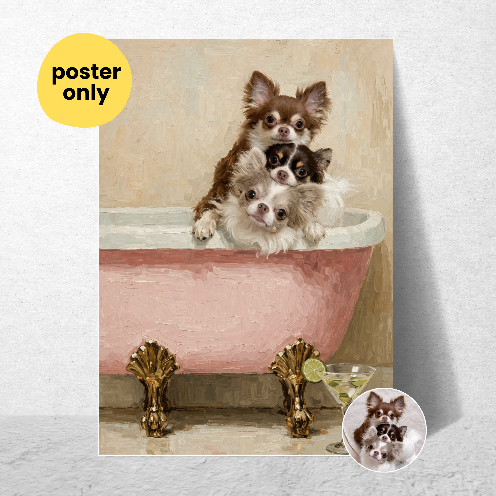 Custom Personalized Poster - Photo to Art with Dog Cat Pet Luxury Bath Tub
