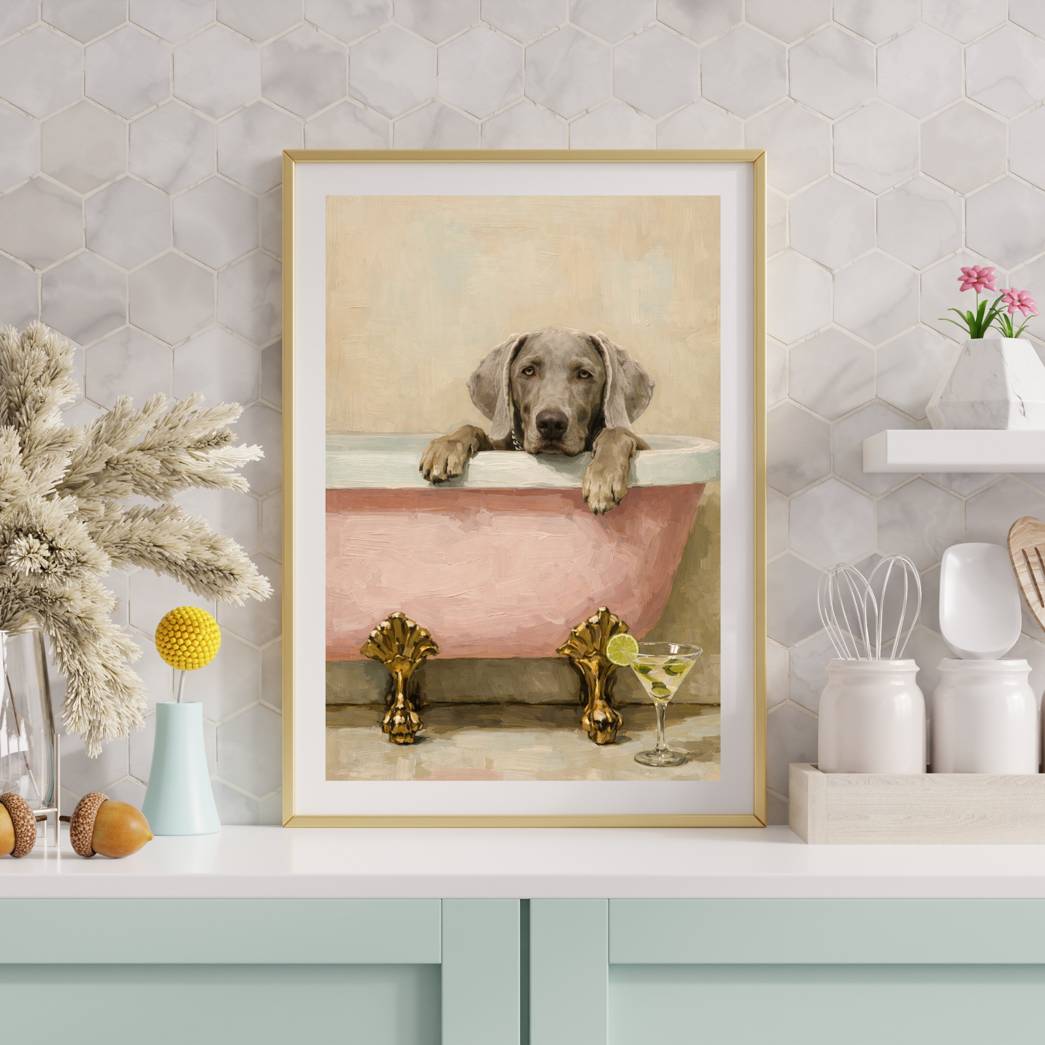 Custom Personalized Poster - Photo to Art with Dog Cat Pet Luxury Bath Tub