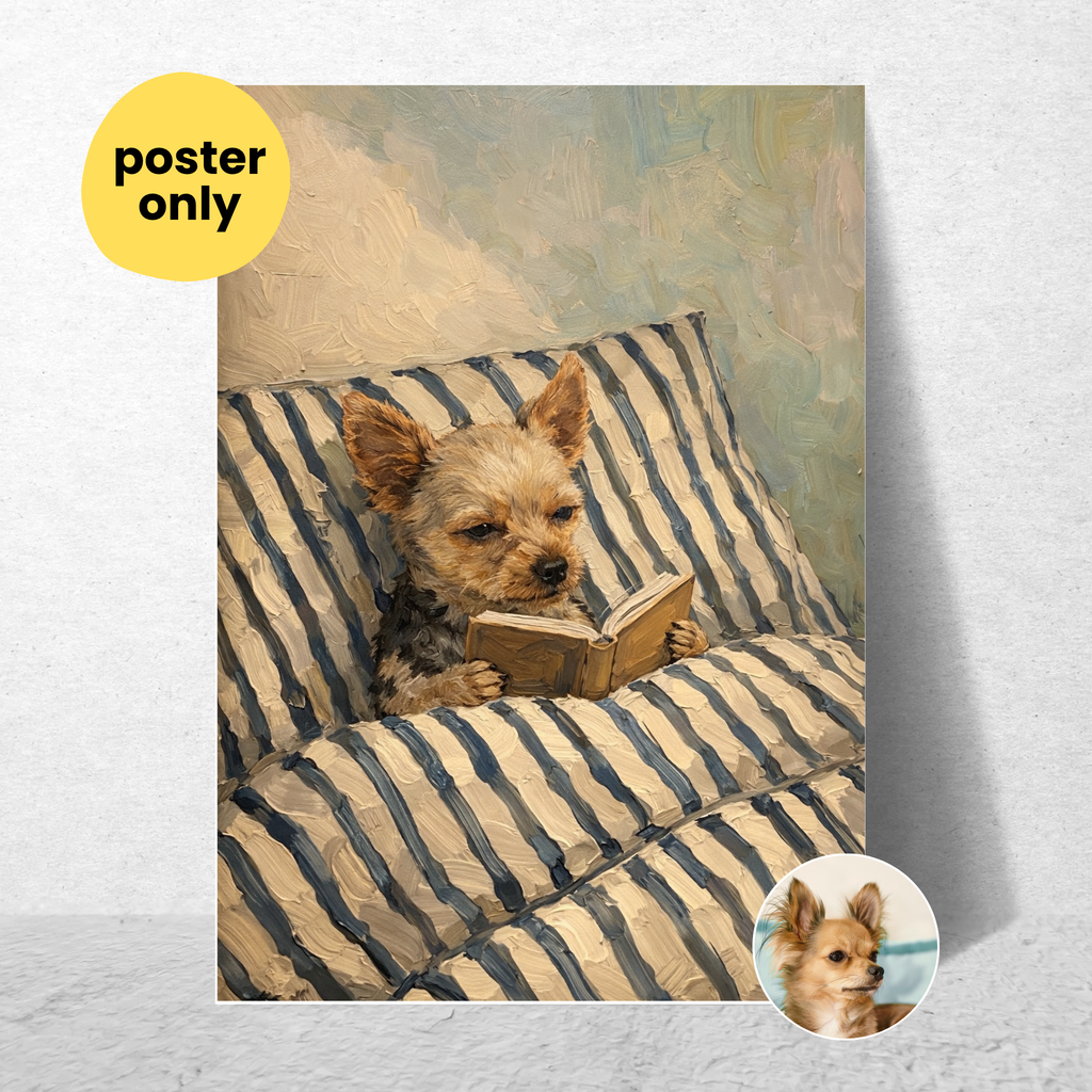 Custom Personalized Poster - Photo to Art with Dog Cat Pet Reading Book in Bed
