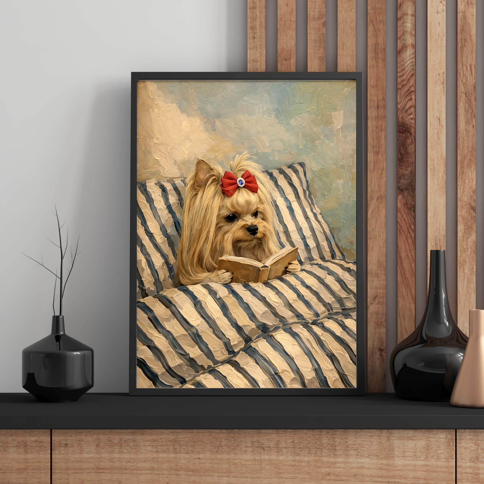 Custom Personalized Poster - Photo to Art with Dog Cat Pet Reading Book in Bed