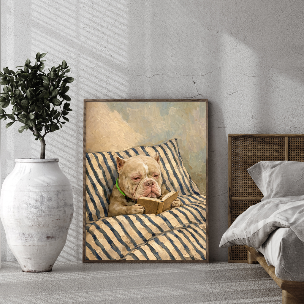Custom Personalized Poster - Photo to Art with Dog Cat Pet Reading Book in Bed