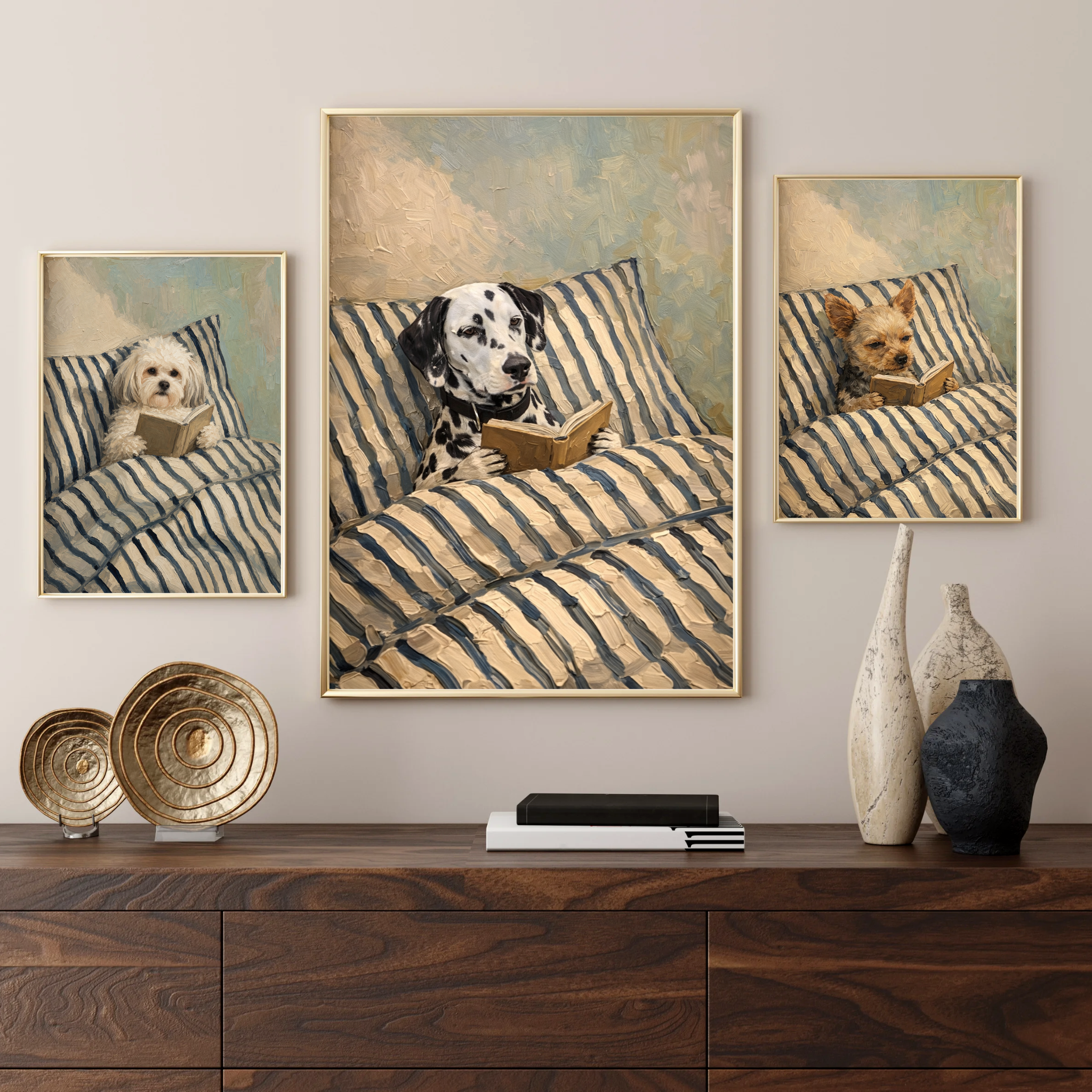 Custom Personalized Poster - Photo to Art with Dog Cat Pet Reading Book in Bed