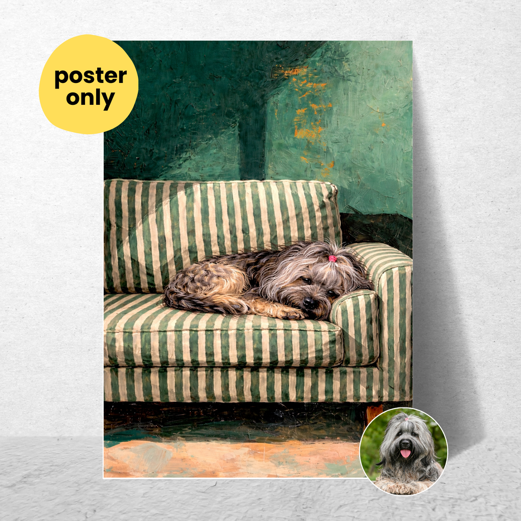 Custom Personalized Poster - Photo to Art with Dog Cat Pet Sleeping on Couch Portrait