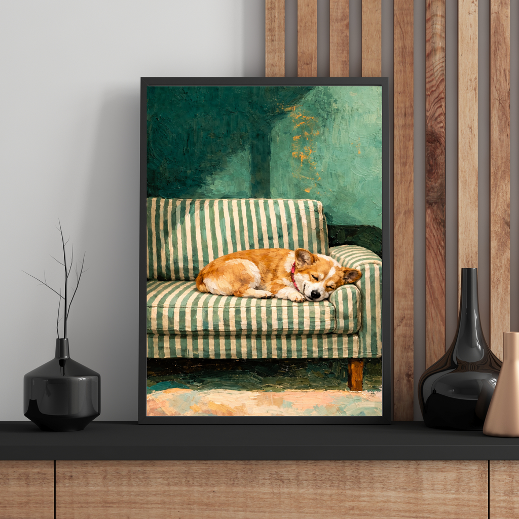 Custom Personalized Poster - Photo to Art with Dog Cat Pet Sleeping on Couch Portrait