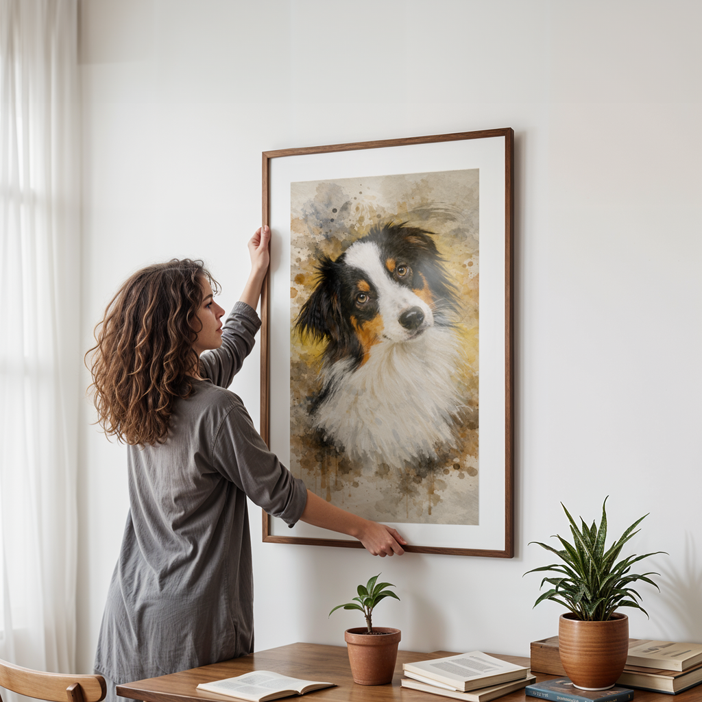 Custom Personalized Poster - Dog Cat Pet Dark Watercolor Portrait Wall Art