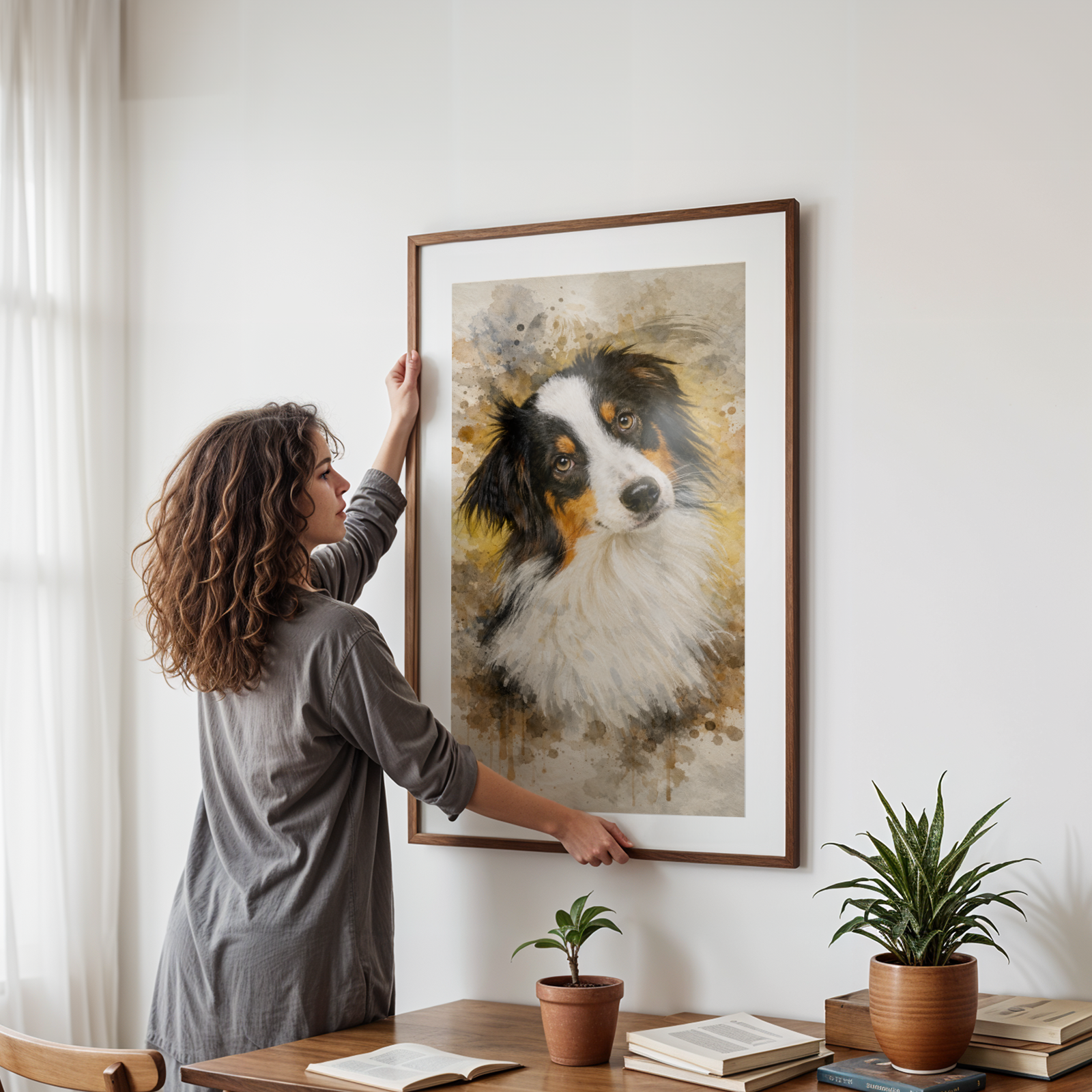 Custom Personalized Poster - Dog Cat Pet Dark Watercolor Portrait Wall Art