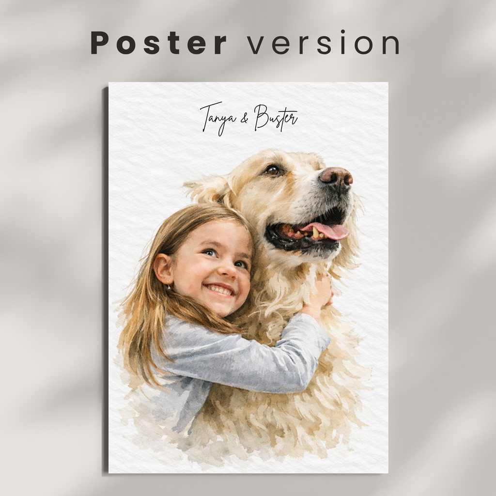 Custom Personalized Poster - Dog Cat Pet Light Watercolor Portrait Wall Art