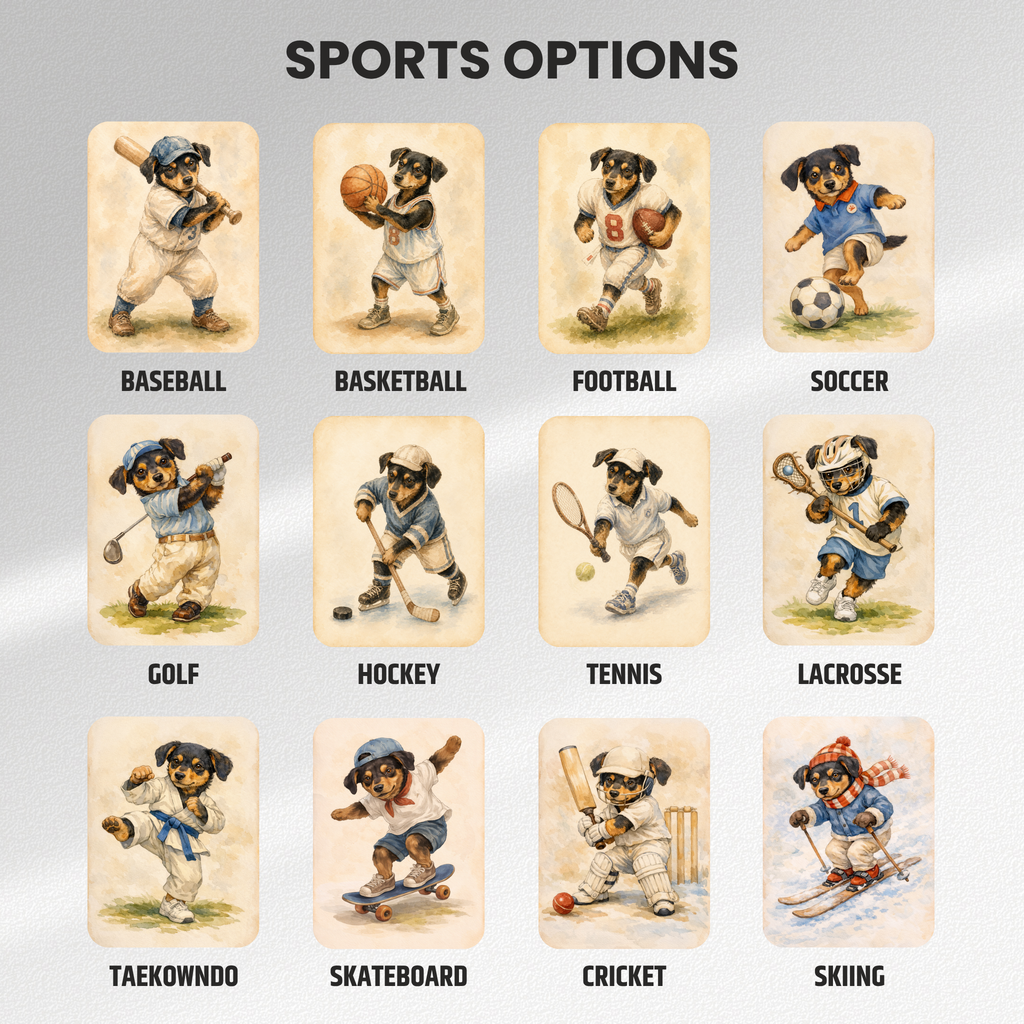 Custom Personalized Dog Cat Pet Sports Watercolor Portrait Wall Art - Digital Downloads